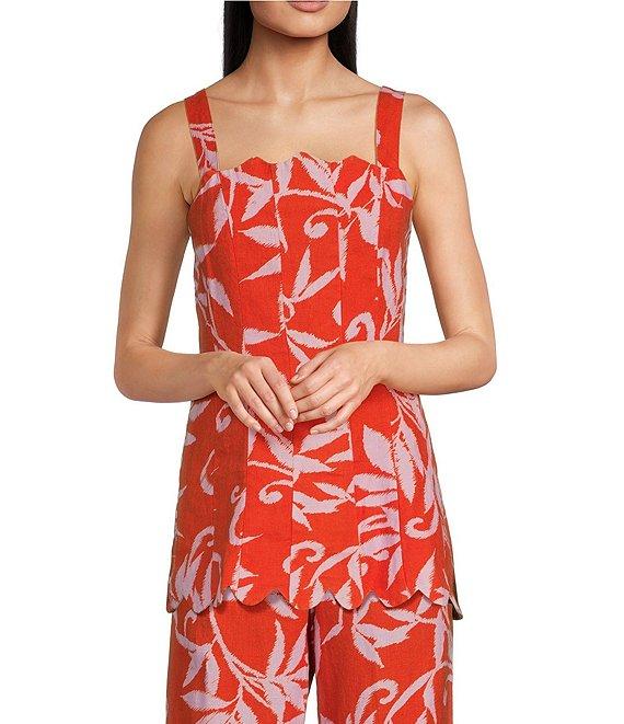 tyler boe Coordinating Vanessa Scallop Trim Square Neck Sleeveless Top Product Image