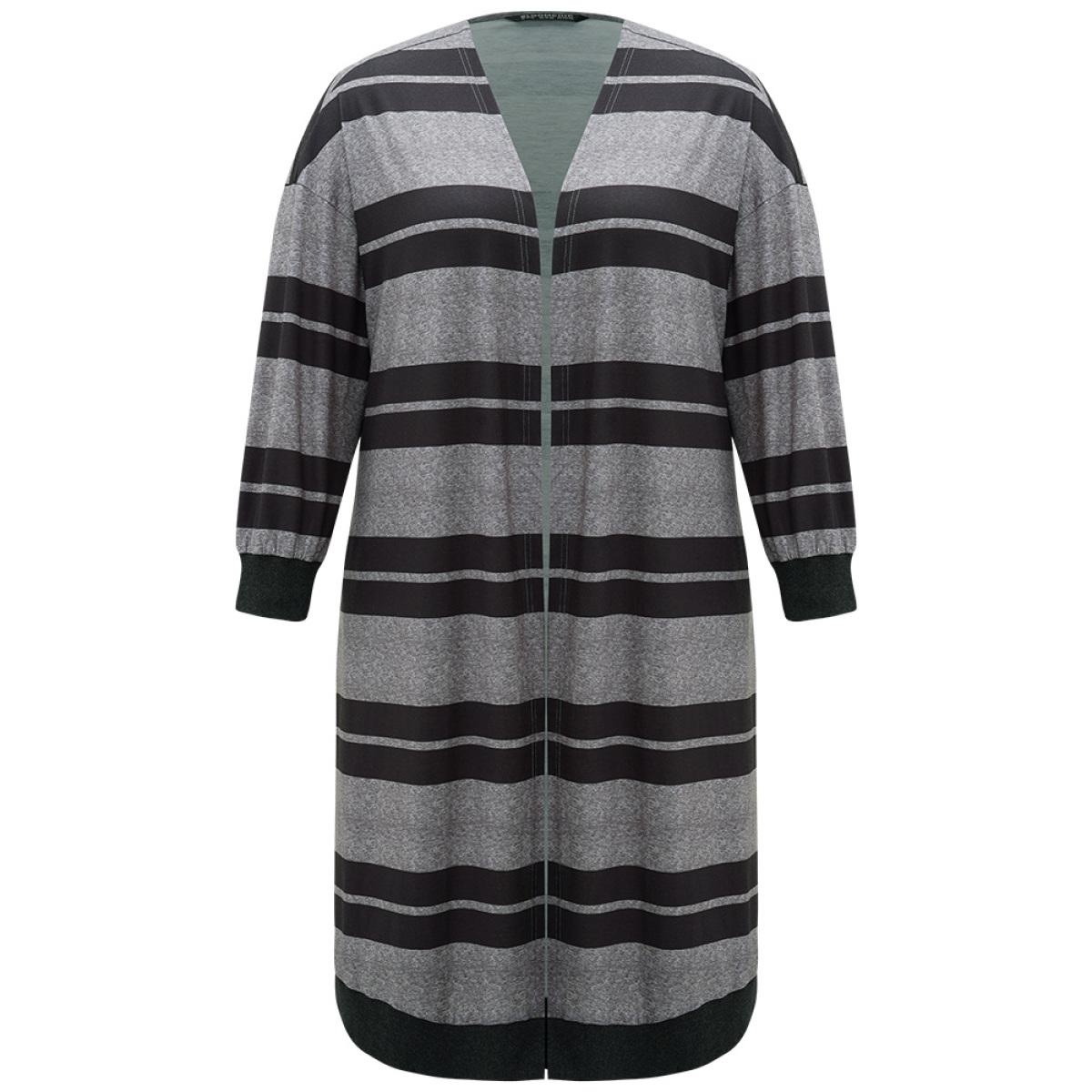 Plus Size Halloween Rib Knit Striped Pocket Contrast Kimono Women Black Casual Elastic cuffs Pocket Dailywear Kimonos BloomChic 28/5X Product Image