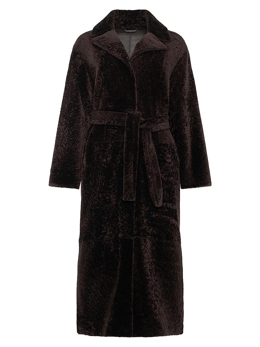 Womens Reversible Textured Shearling Lamb Coat with Side Slits, Belt Product Image