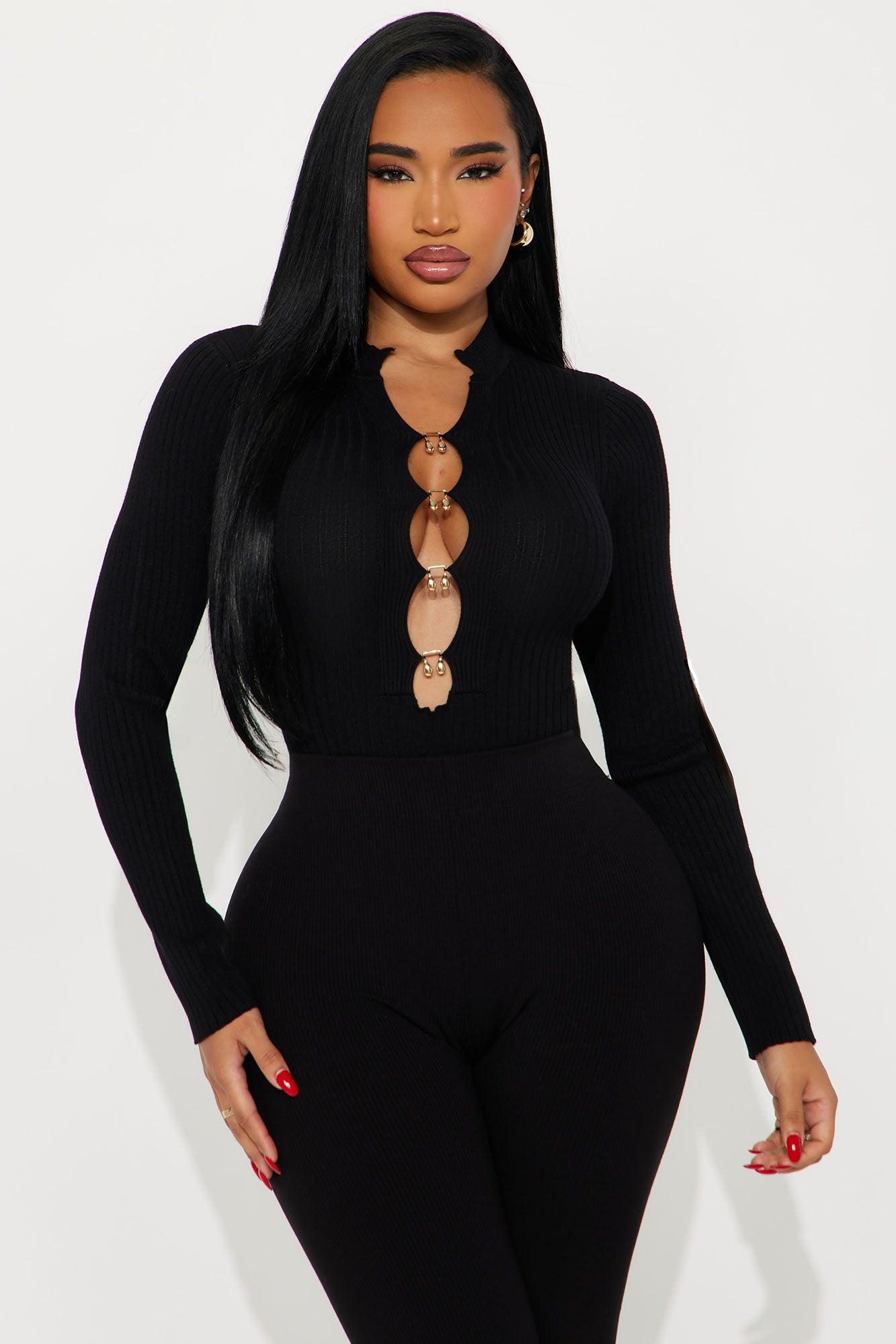 Harmony Ribbed Cut Out Bodysuit - Black Female Product Image