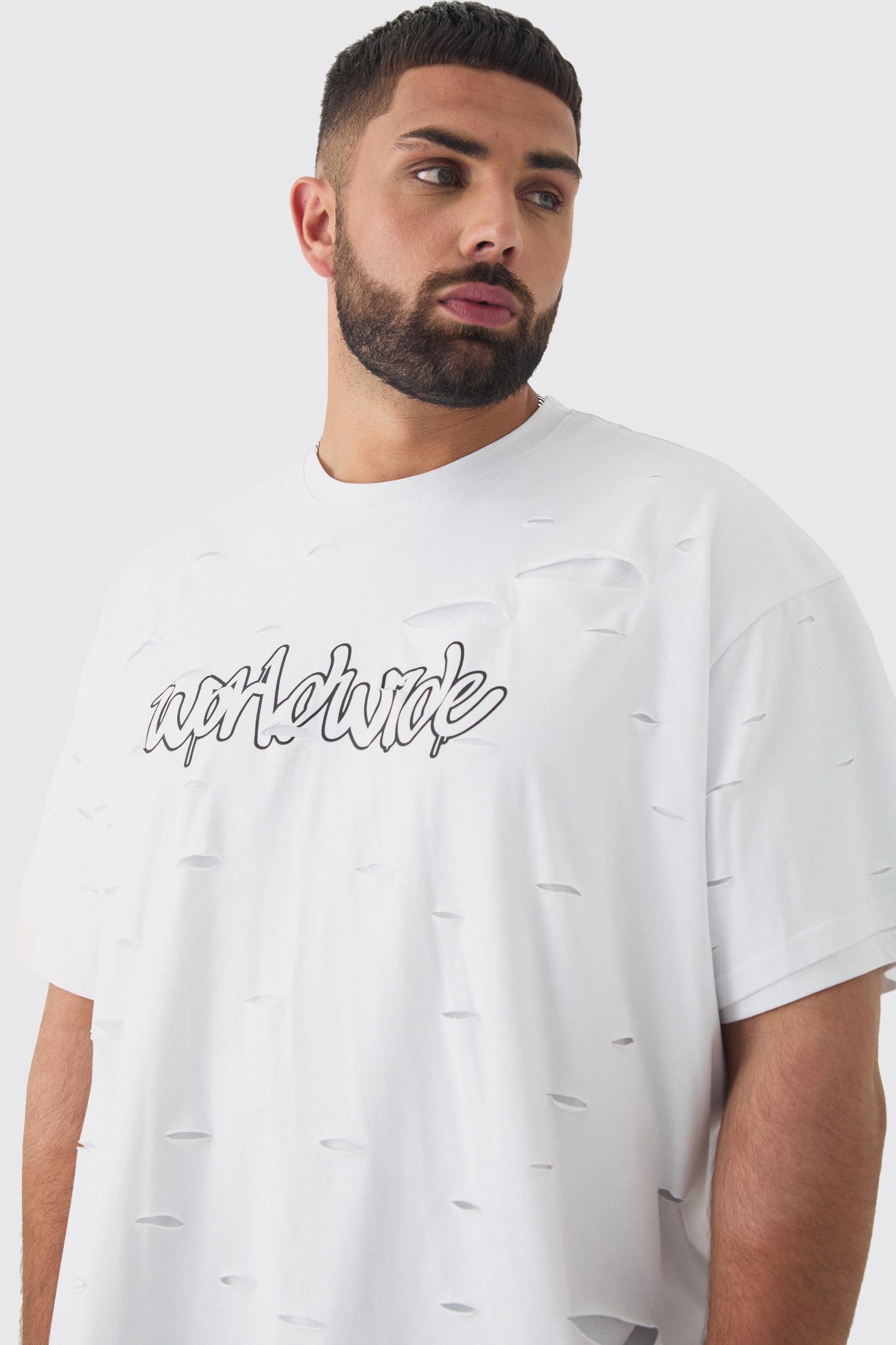 Plus Oversized Double Layer Worldwide T-shirt | boohooMAN USA Product Image