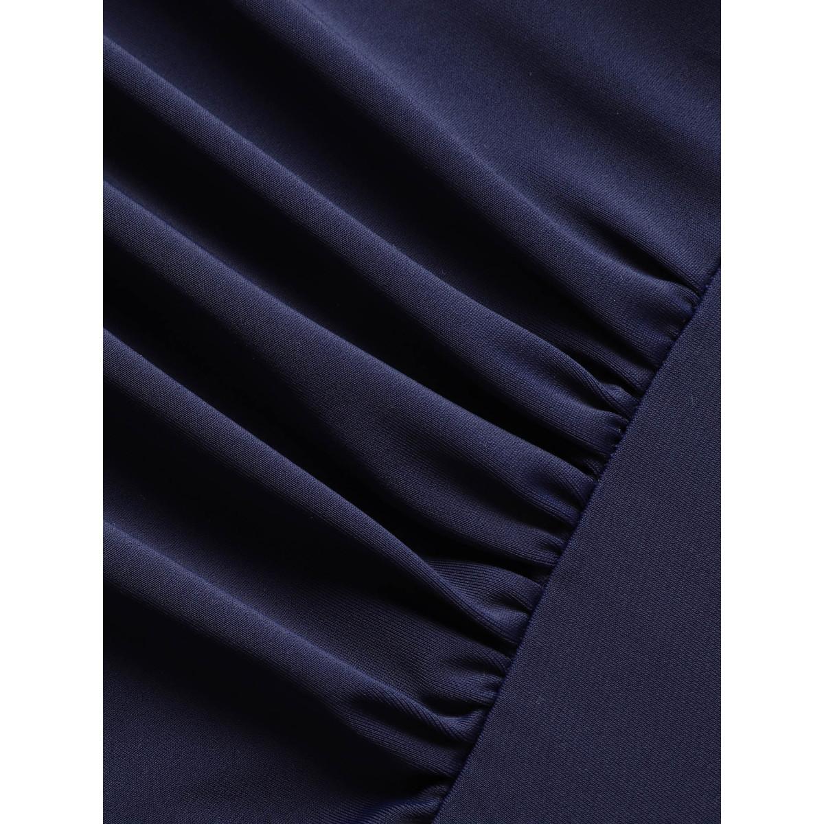 Plus Size Plain Crossover Flutter Trim One Piece Swimsuit Women's Swimwear Indigo Beach Curve Bathing Suits High stretch One Pieces BloomChic 26/4X Product Image