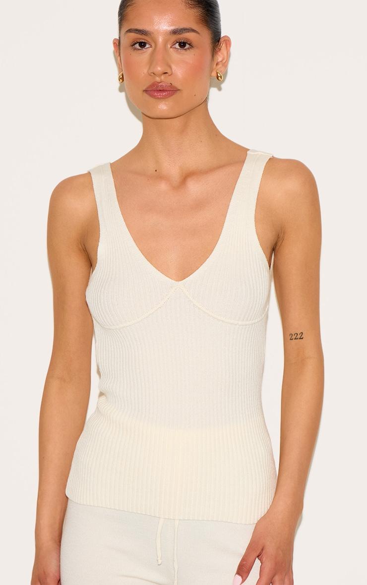 Tall Cream Knitted Ribbed Longline Tank Top Product Image