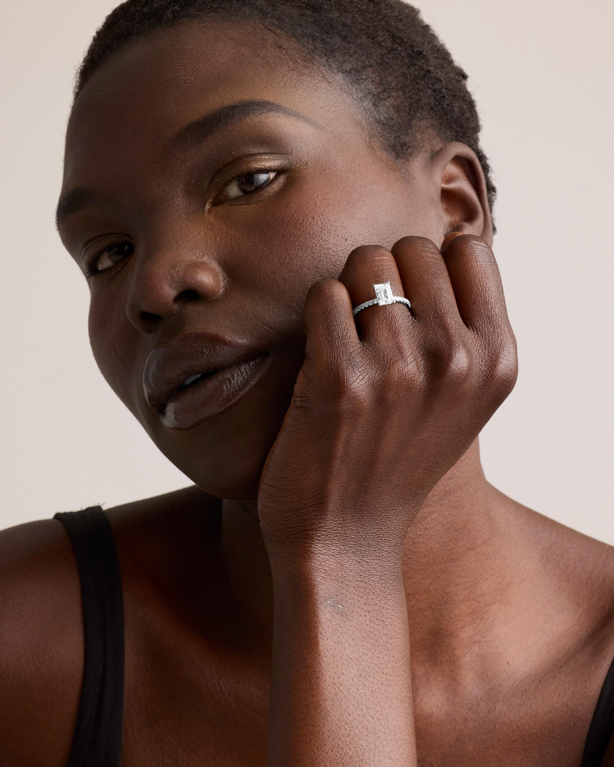 Quince | Women's Lab Grown Diamond Emerald Petite Pave Engagement Ring Product Image