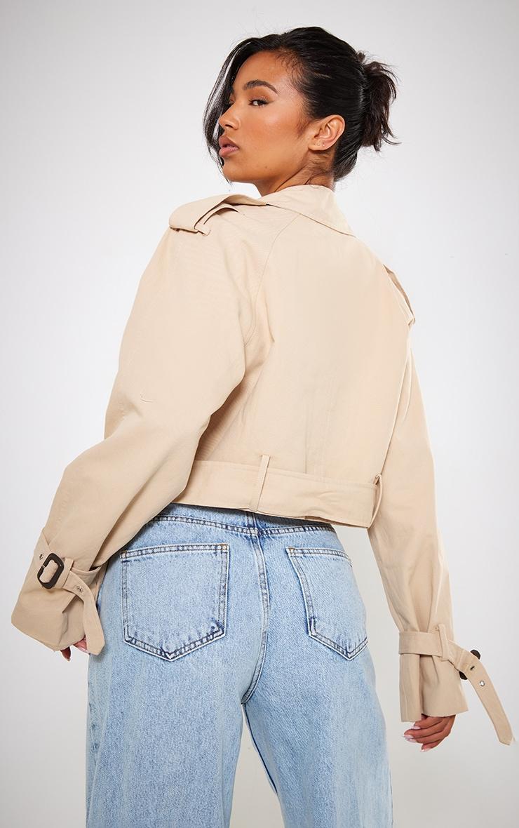Beige Cropped Belted Hem Trench Coat Product Image