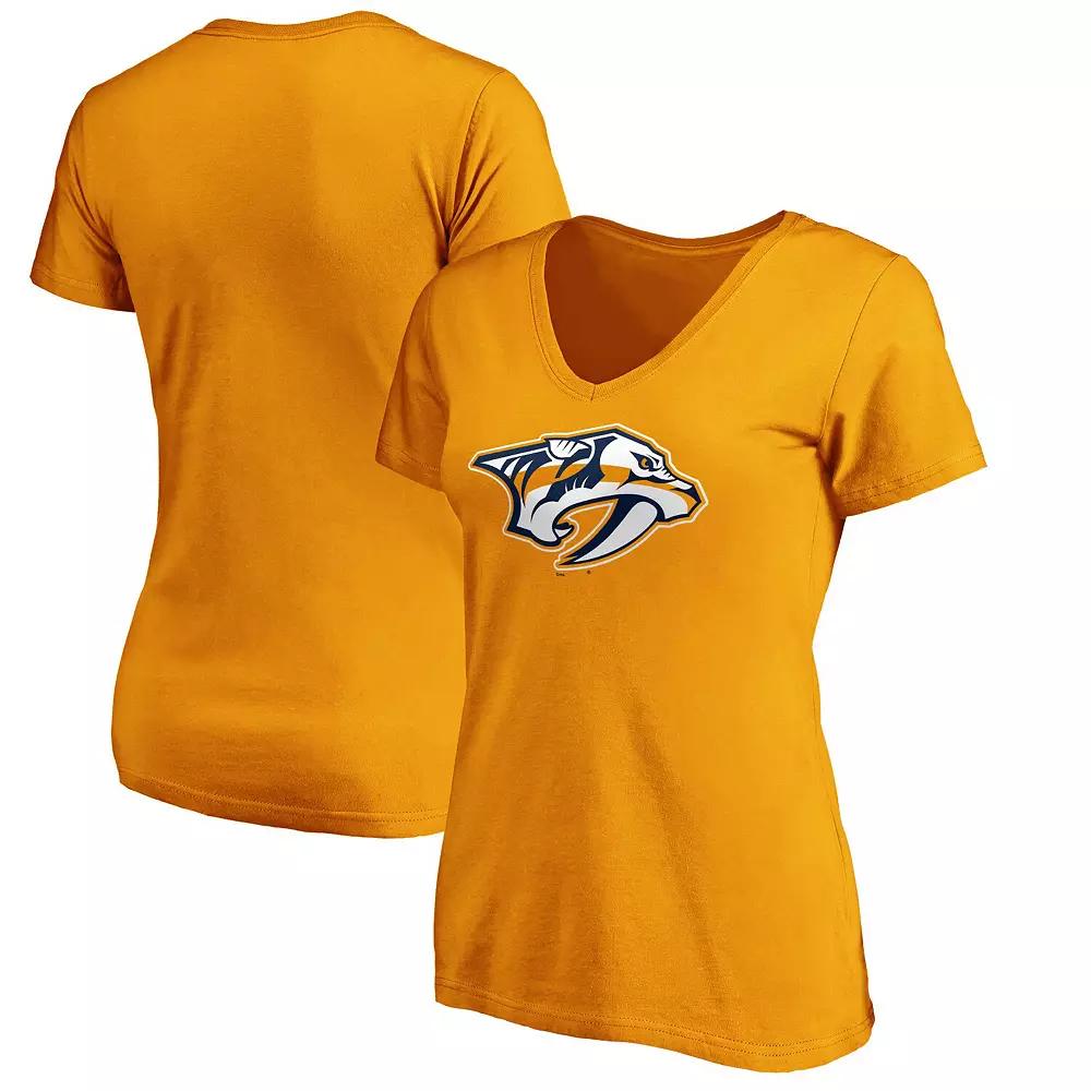 Women's Fanatics Branded Gold Nashville Predators Primary Logo V-Neck T-Shirt, Size: Large, Pdt Gold Product Image