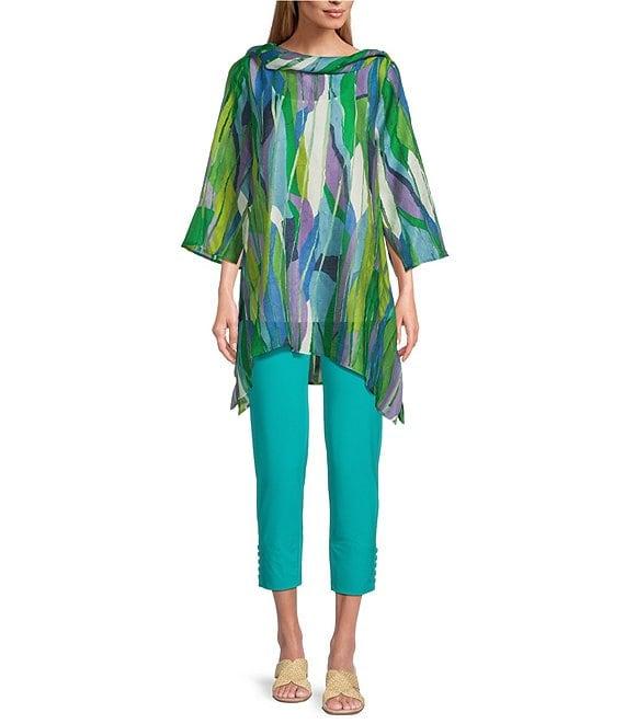 IC Collection Abstract Print Burnout Sharkbite Hem Cowl Neck Bracelet Sleeve Tunic Product Image