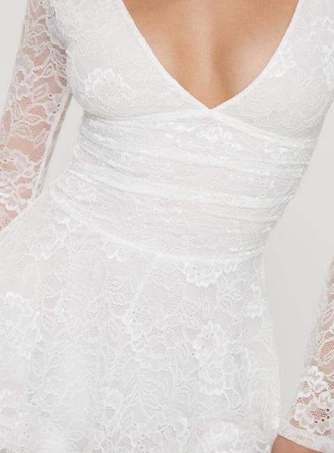 Nautia Lace Long Sleeve Romper White Product Image