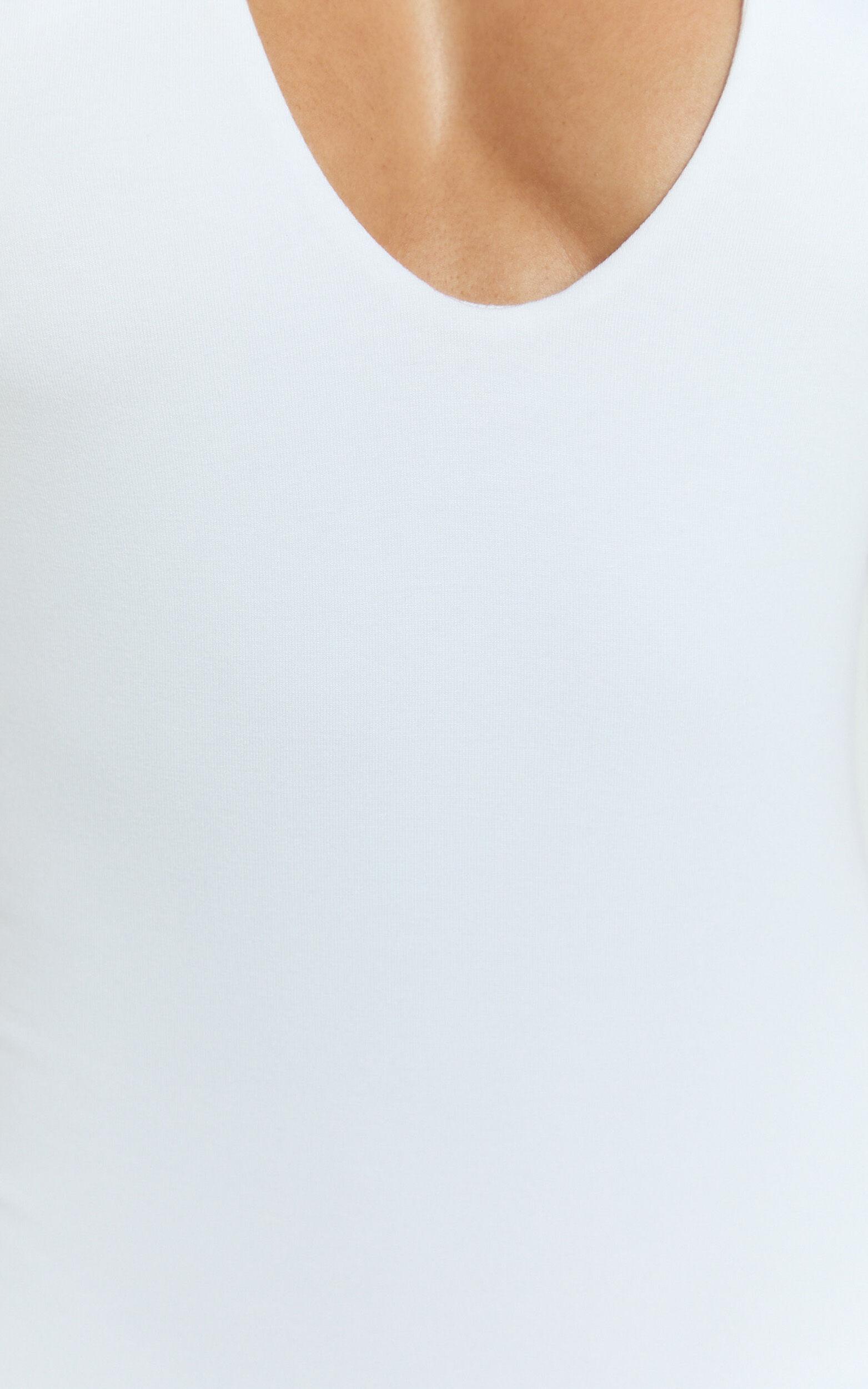 Suzanna Bodysuit - V Neck Halter Bodysuit in White Product Image