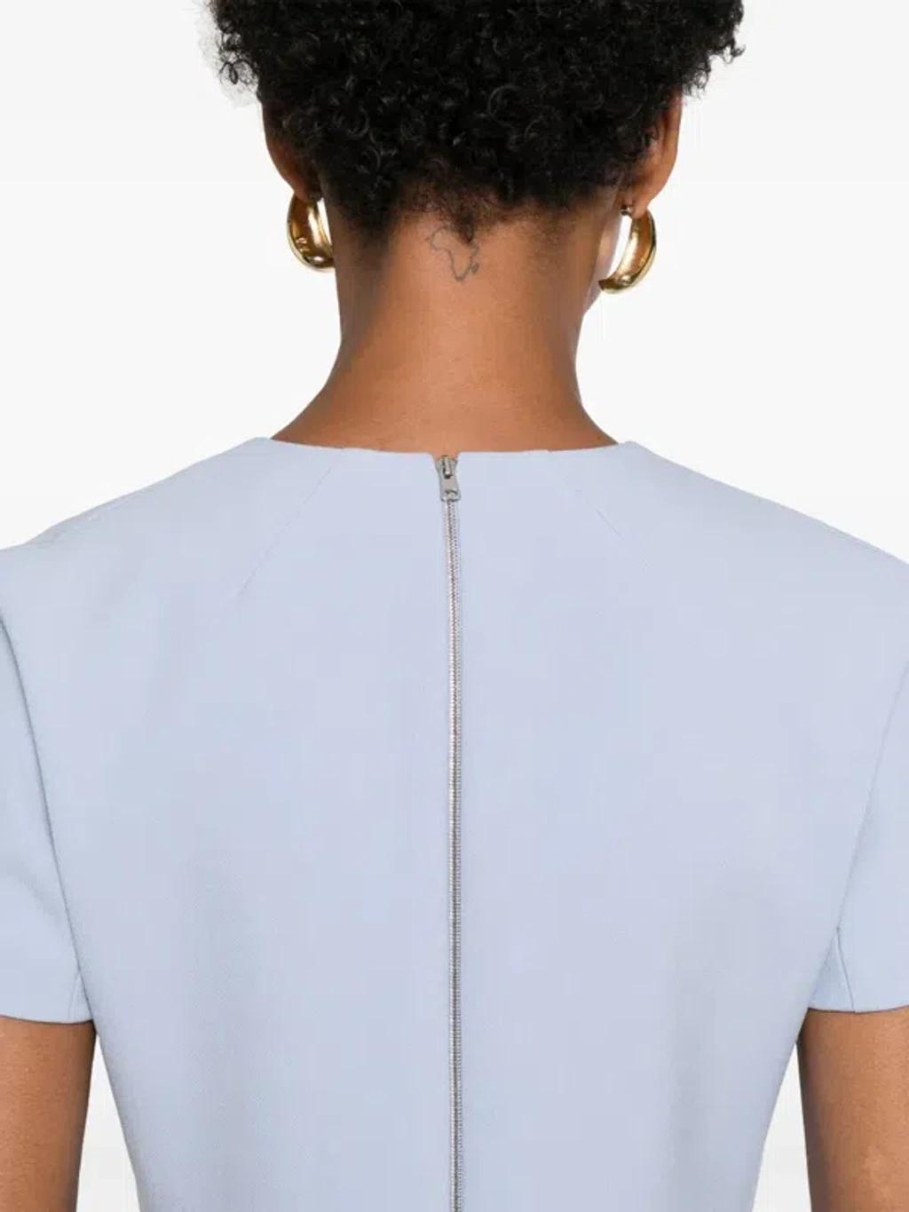 VICTORIA BECKHAM Crepe Dress Crew Neck Fitted Silhouette In Blue Product Image