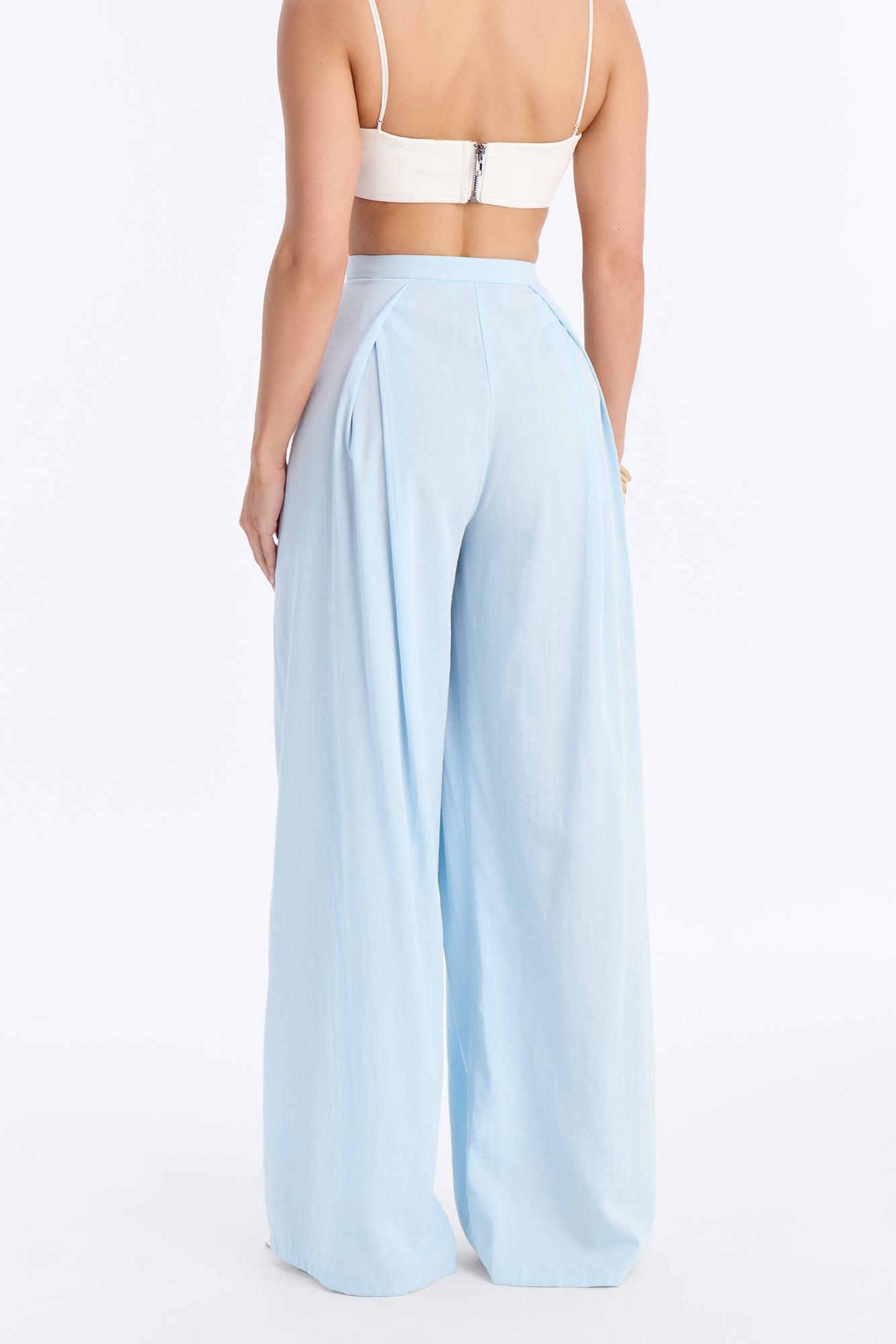 Tyra High Rise Pleated Wide Leg Pant - Light Blue Female Product Image