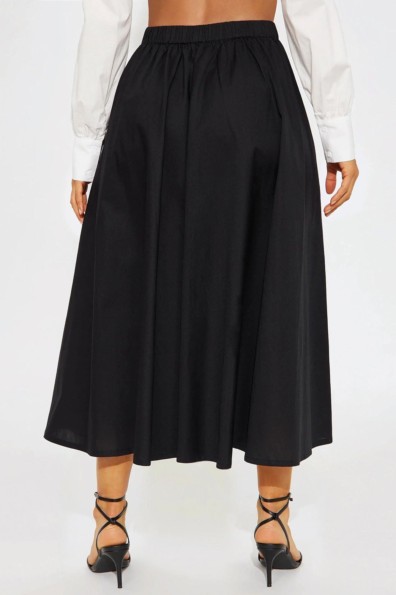 One Of A Kind Poplin Midi Skirt - Black Product Image