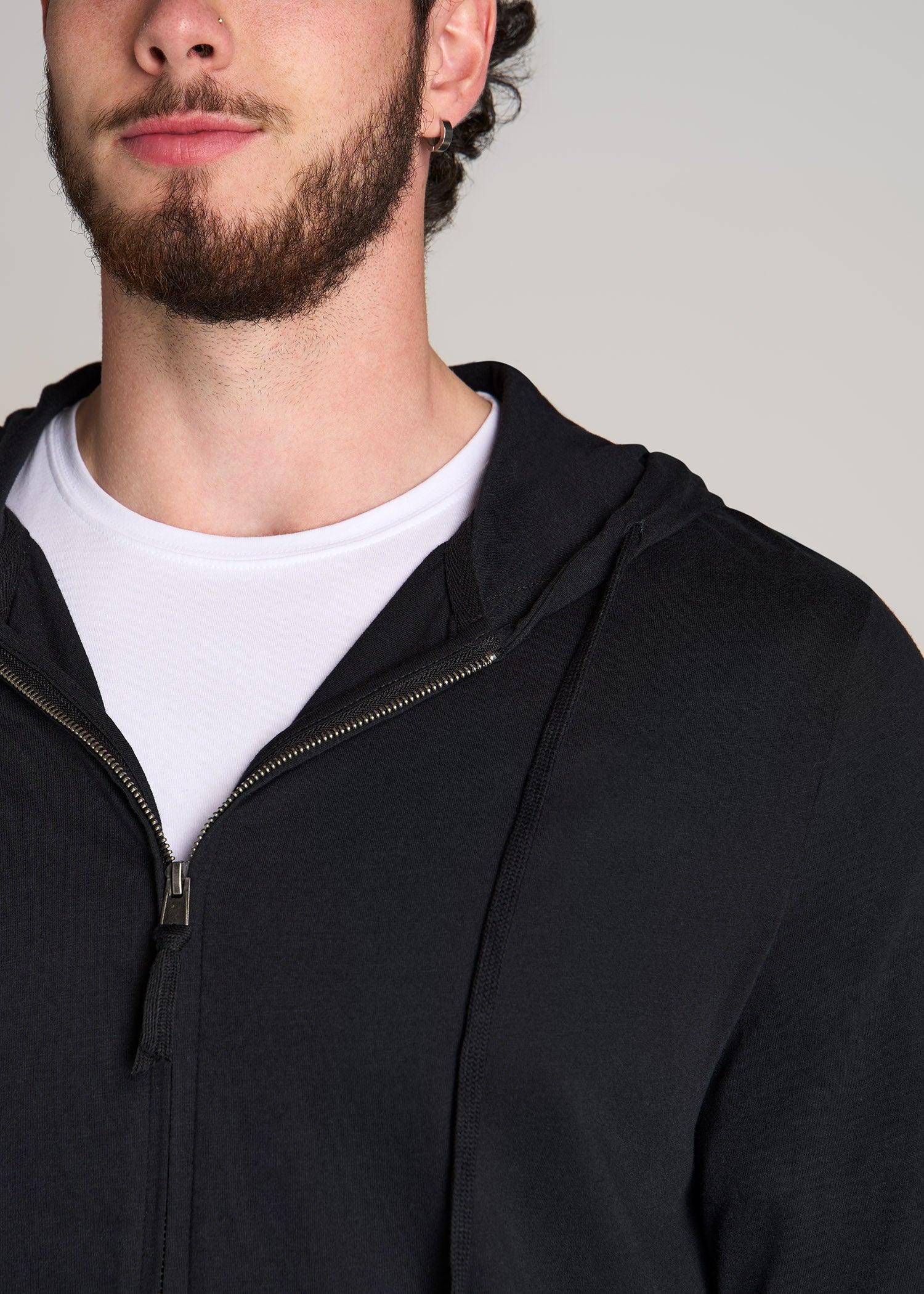 Long Sleeve Full Zip Jersey Hoodie for Tall Men in Black Product Image