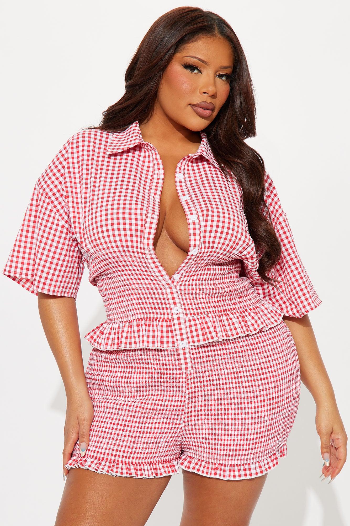 Still In Love Gingham Romper - Red/combo Product Image