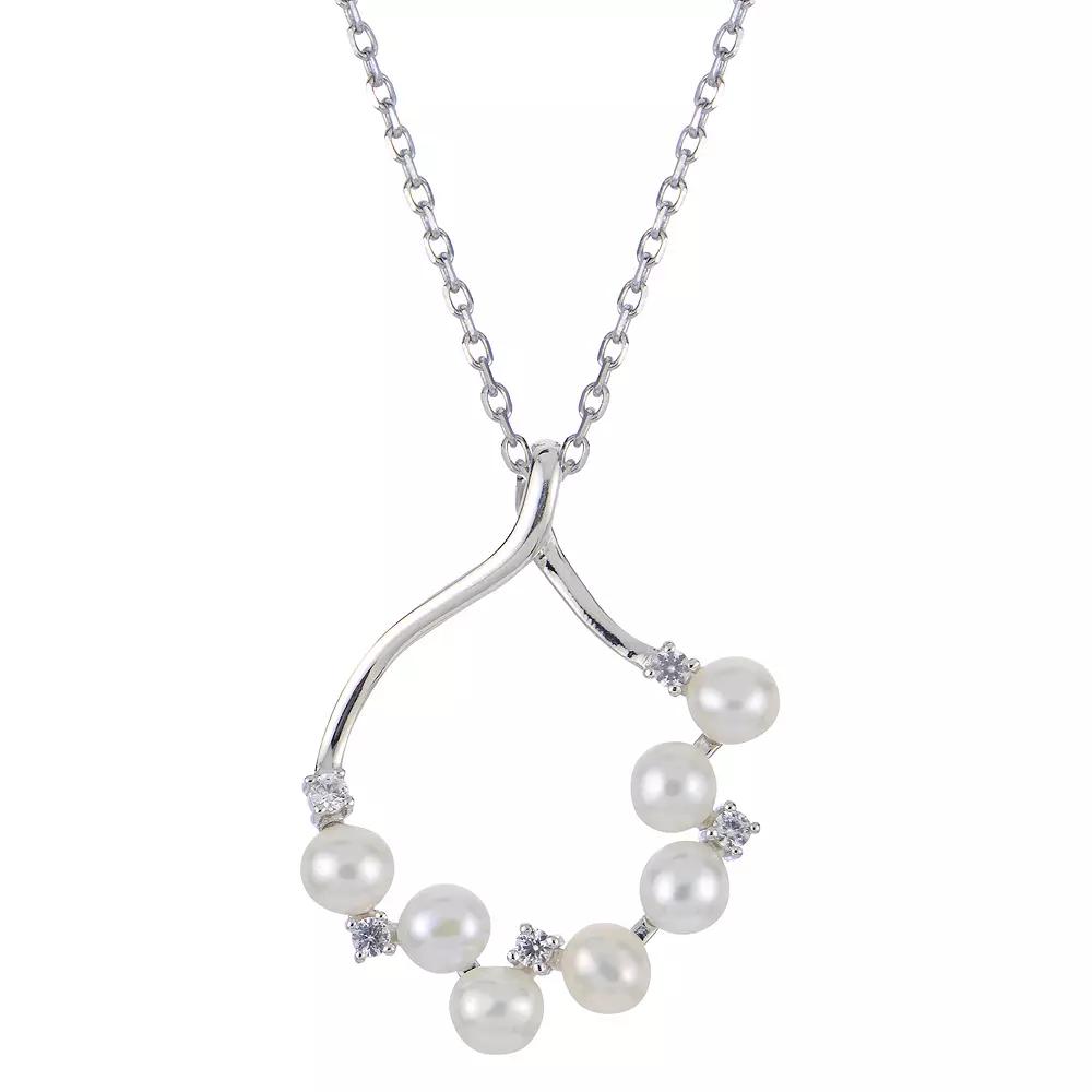 PearLustre by Imperial Sterling Silver Freshwater Cultured Pearl & Lab-Created White Sapphire Cluster Pendant Necklace, Women's,  Product Image