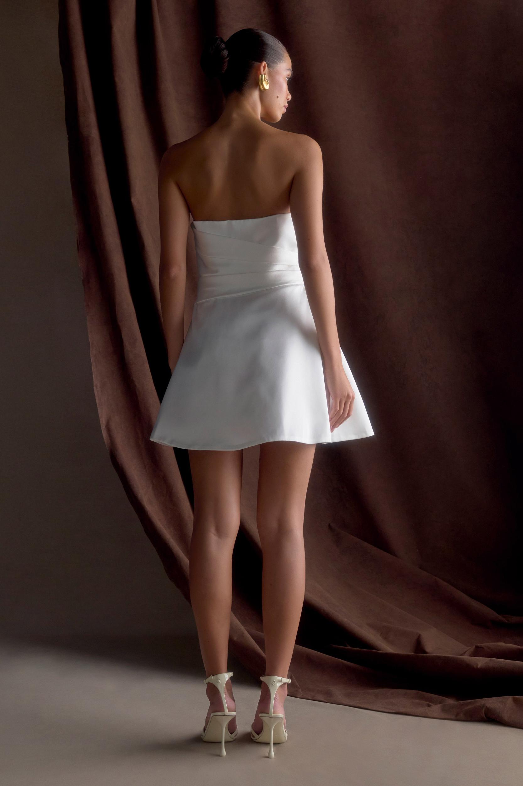 Lora Strapless Satin Mini Dress - White Product Image