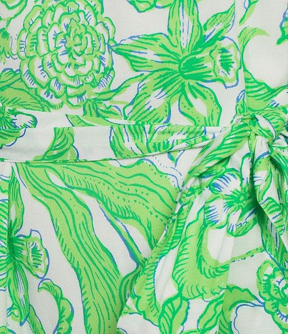 Lilly Pulitzer Renelle Daffodil Hill Print Split V-Neck Elbow Puff Sleeve Tie Waist Dress Product Image