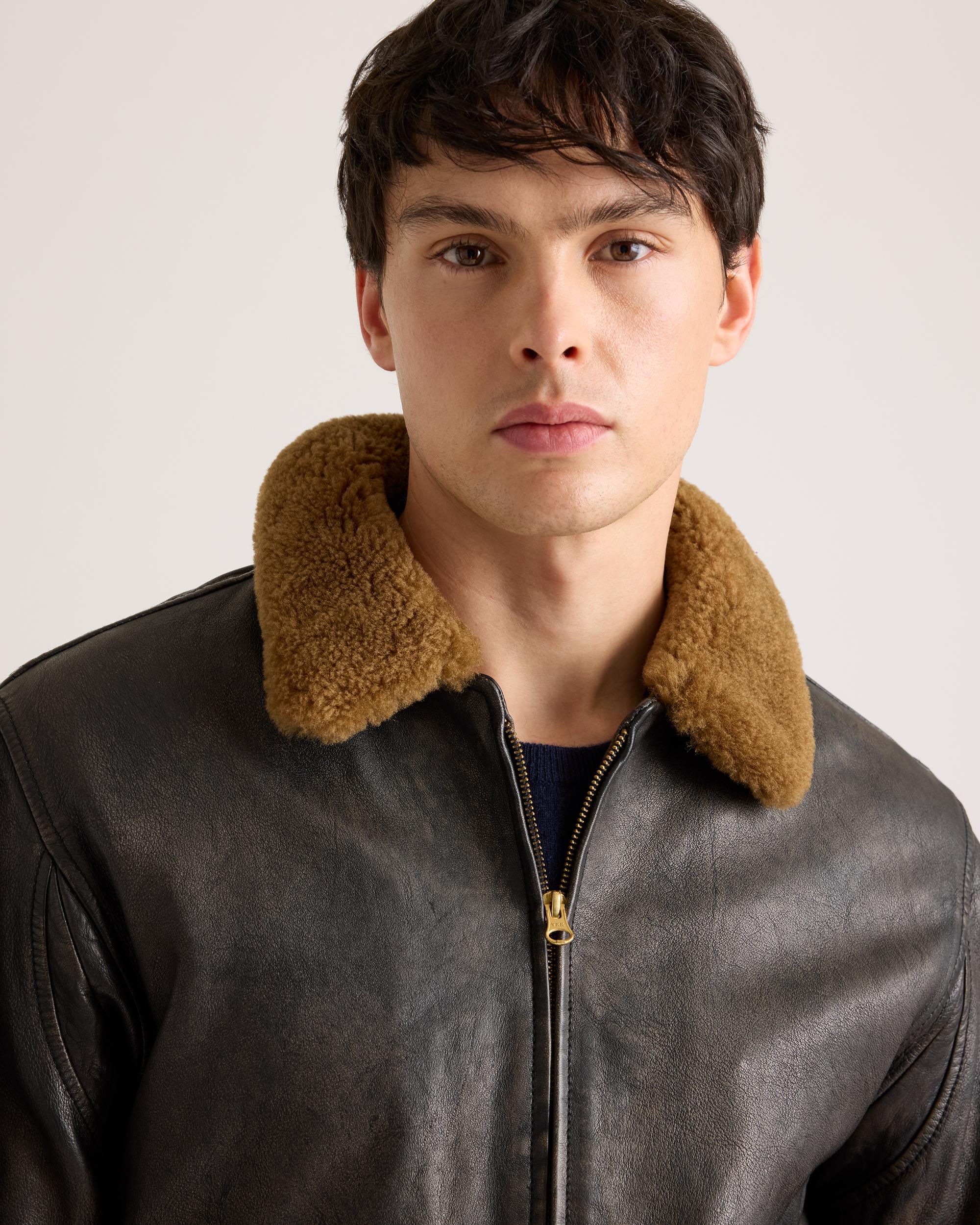 Quince | Men's Shearling Collar Leather Flight Jacket Product Image