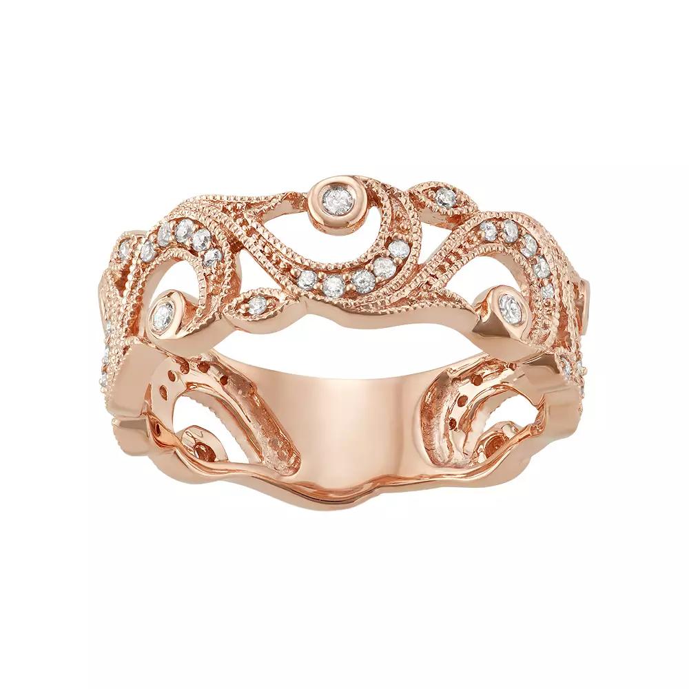 10k Rose Gold 1/4 Carat T.W. Diamond Filigree Ring, Womens 10k Rgold Product Image