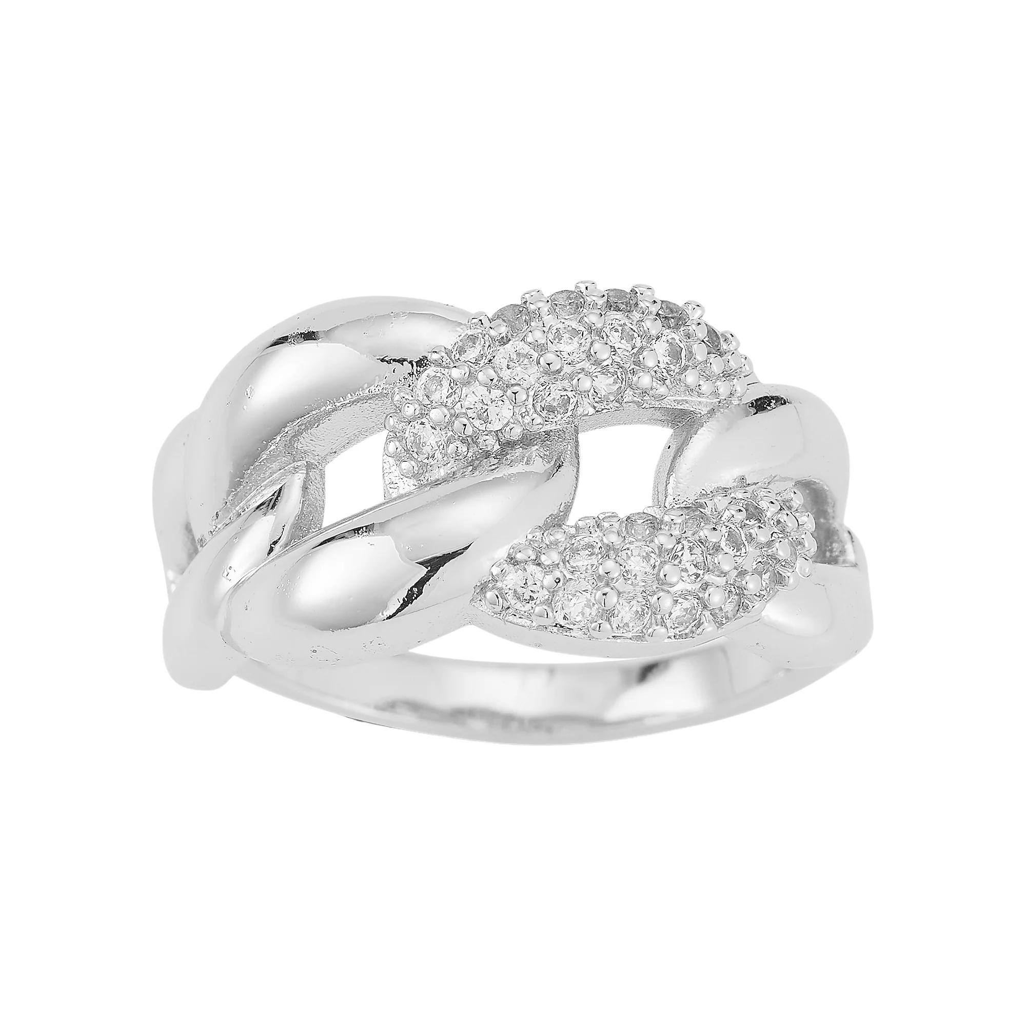 Cubic Zirconia Curb Link Ring, Women's, Size: 7, Silver Tone Product Image