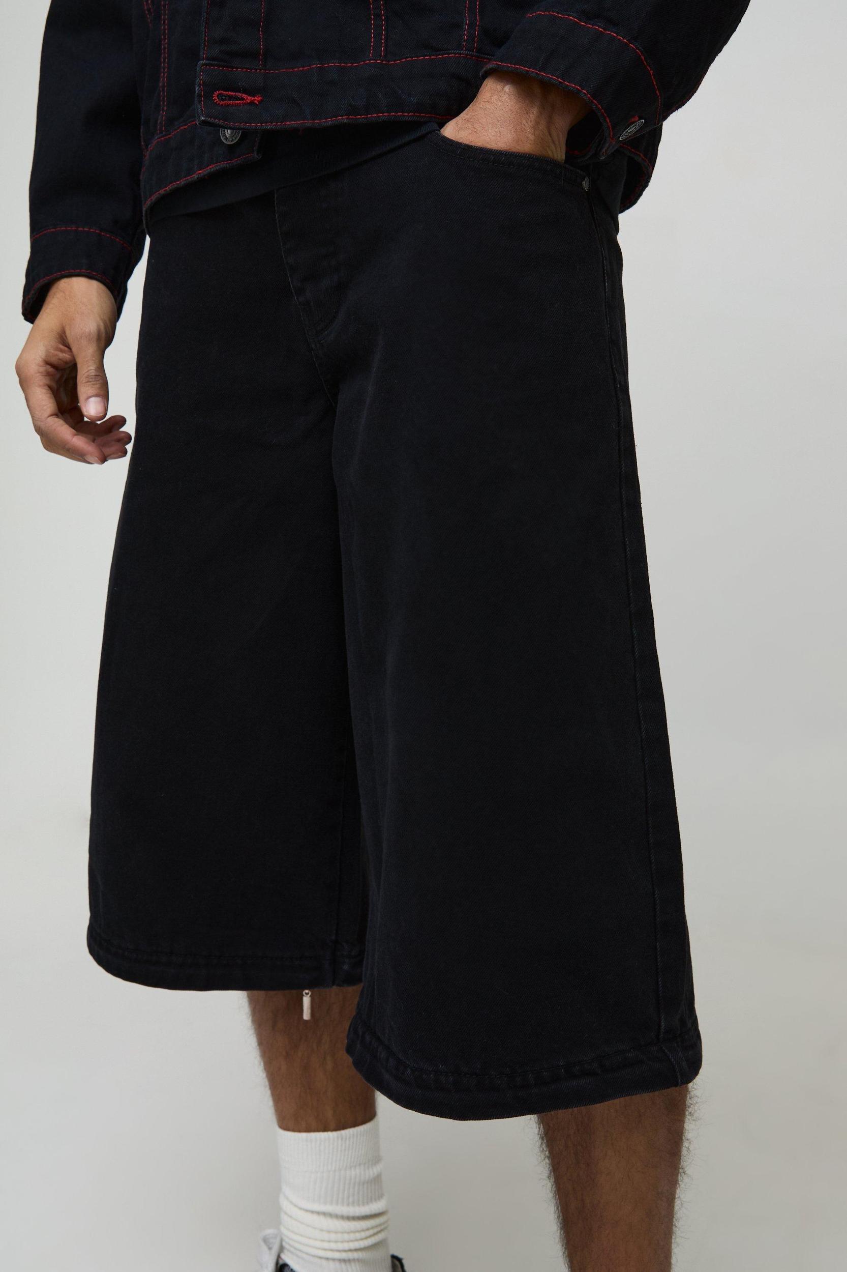 Extreme Baggy Rigid Zip Off Leg Cross Embroidery Denim Jeans | boohooMAN USA Product Image