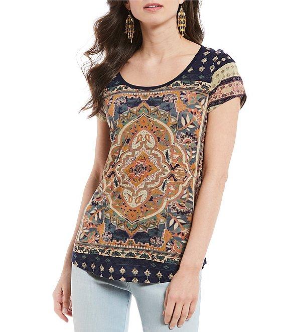 Lucky Brand Persian Carpet Graphic Scoop Neck Short Sleeve Tee Shirt Product Image