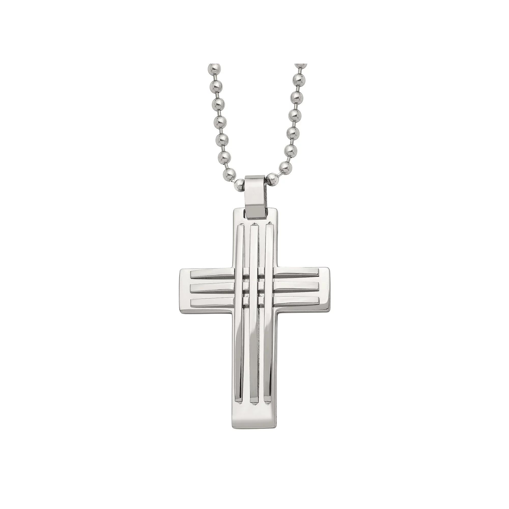 Mens Stainless Steel Polished Cross Pendant Necklace Product Image