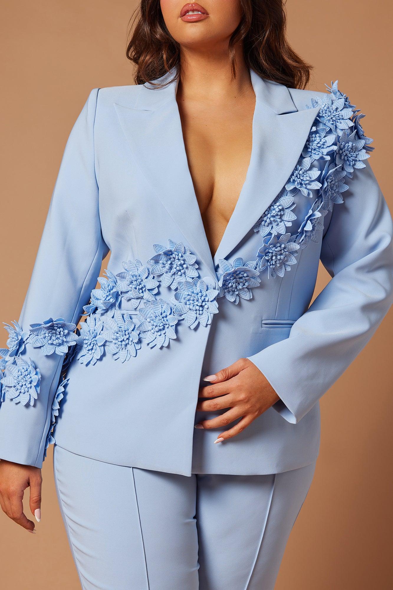 Claudette Floral Embroidered Suit Set - Light Blue Product Image
