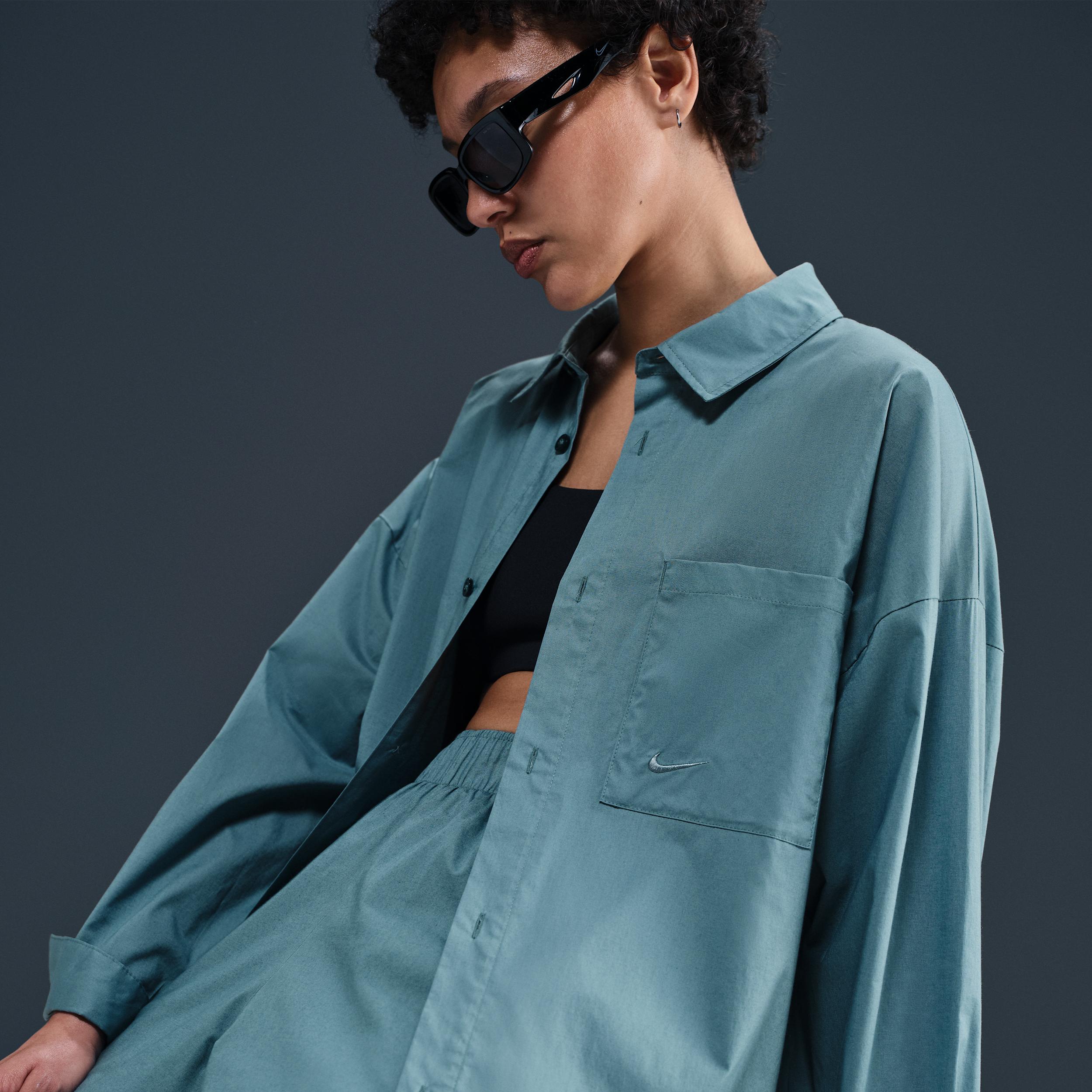 Womens Nike Sportswear Chill Poplin Loose Long-Sleeve Button-Up Top | HJ0715-100 Product Image