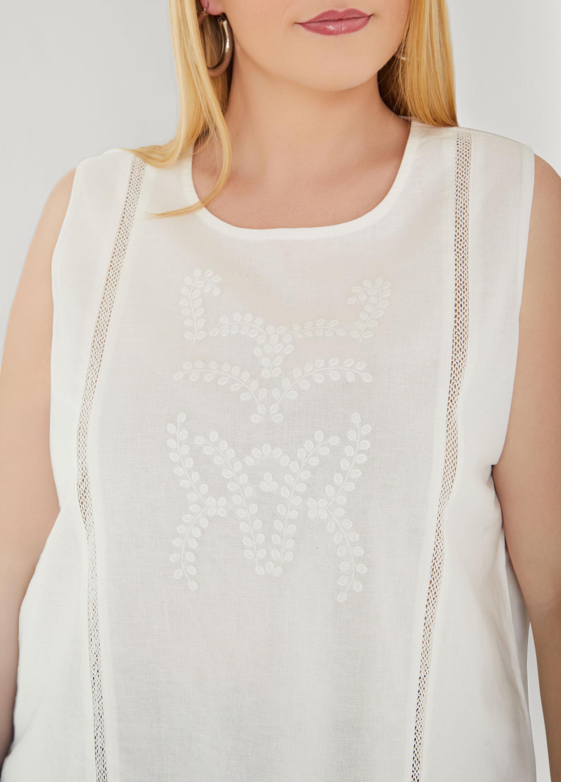 Plus Size Embroidered Cotton And Linen Top Ashley Stewart Product Image
