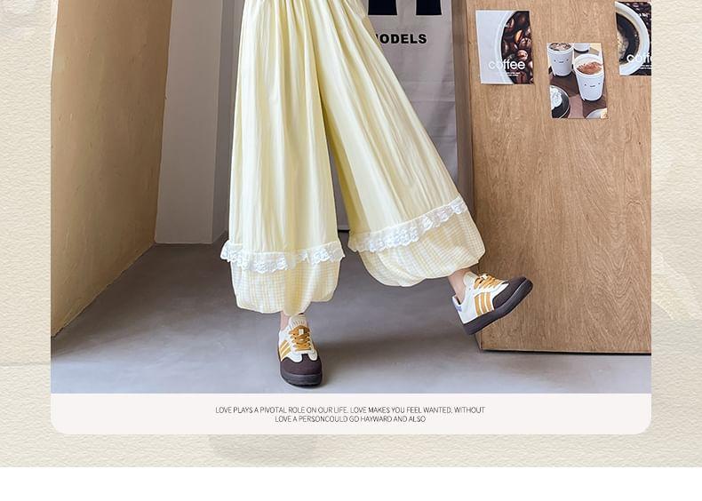 High Rise Plaid Ruffle Panel Harem Pants Product Image