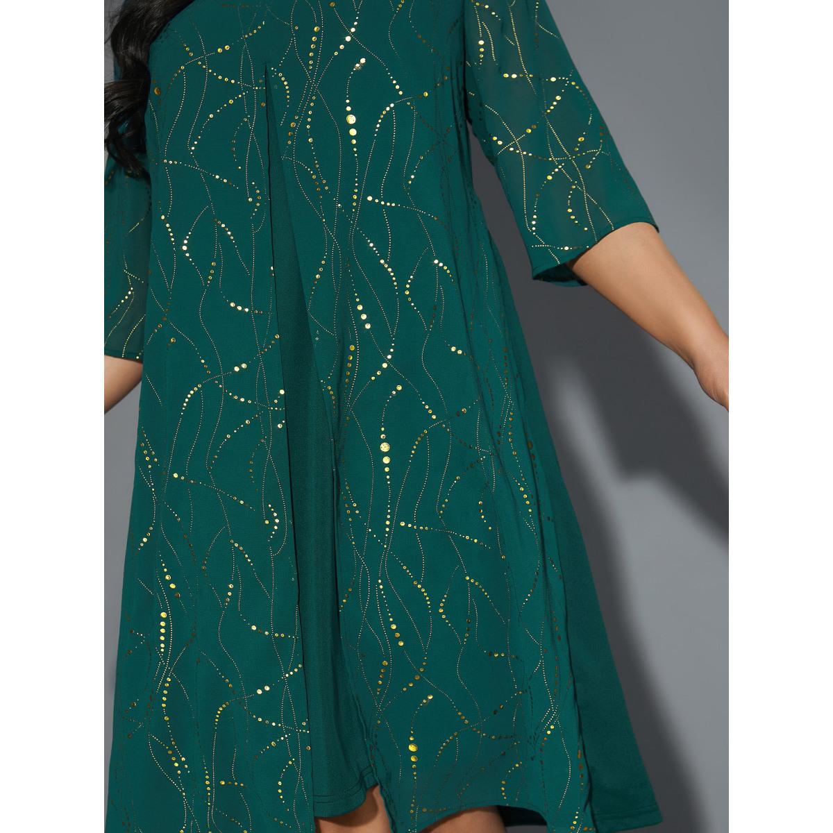 Plus Size Glitter 2-In-1 Layered Dress DarkGreen Women Cocktail Overlapping Party Curvy Bloomchic 26/4X Product Image