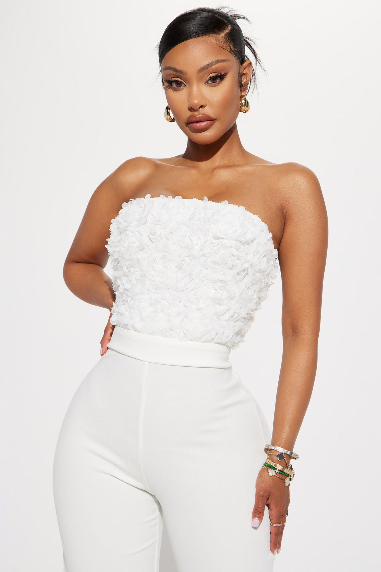 Diana 3D Floral Jumpsuit - White Product Image