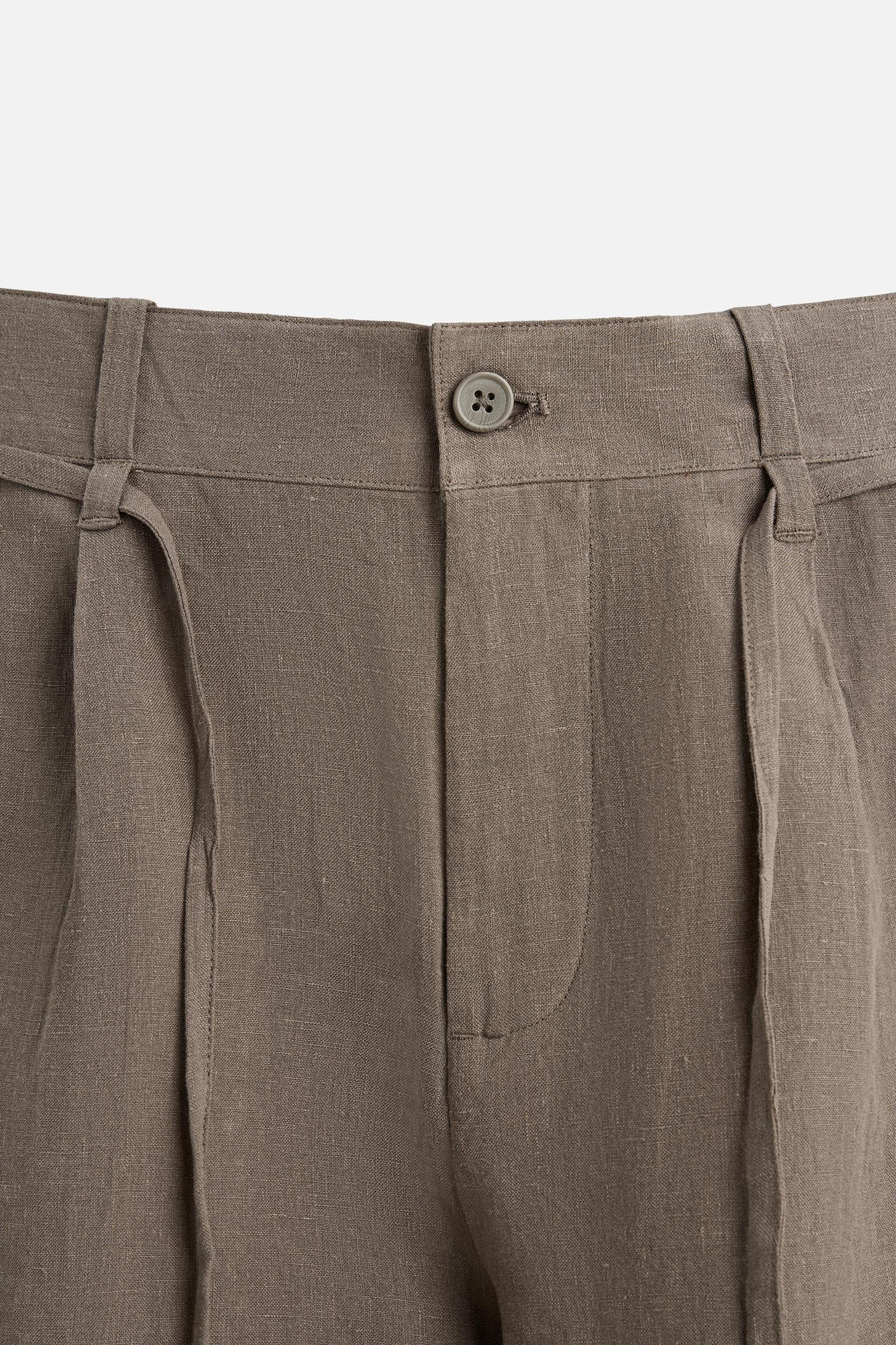 100% LINEN BELTED BERMUDA SHORTS Product Image