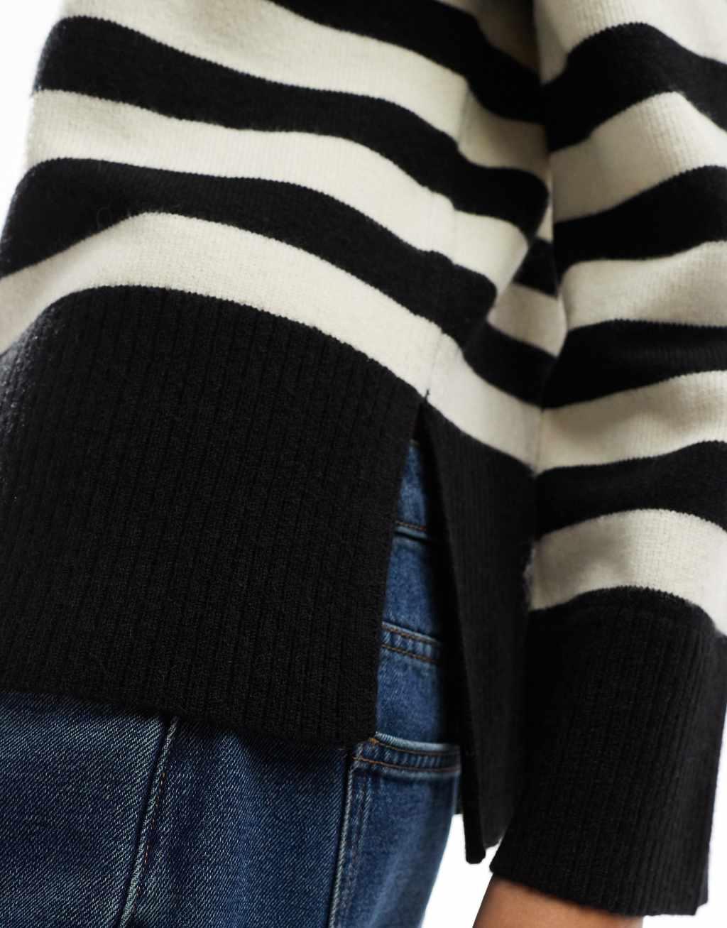 Bershka high neck striped sweater in black Product Image