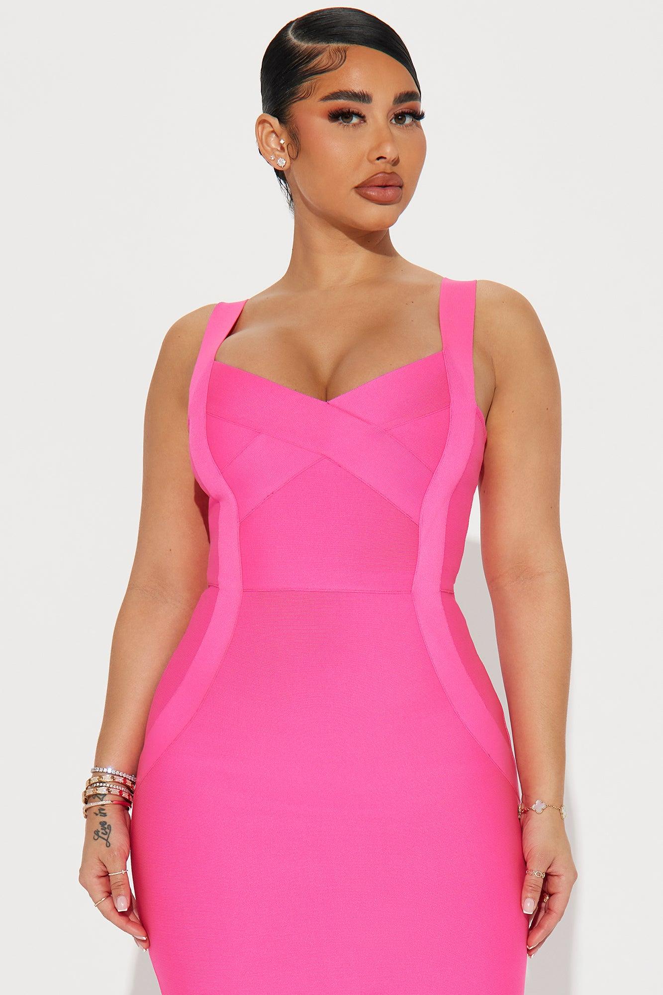 Elise Bandage Midi Dress - Hot Pink Product Image