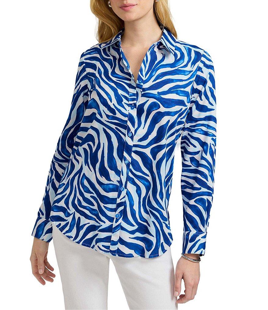Foxcroft Zoey Zebra Print Point Collar Long Sleeve Button Front Shirt Product Image