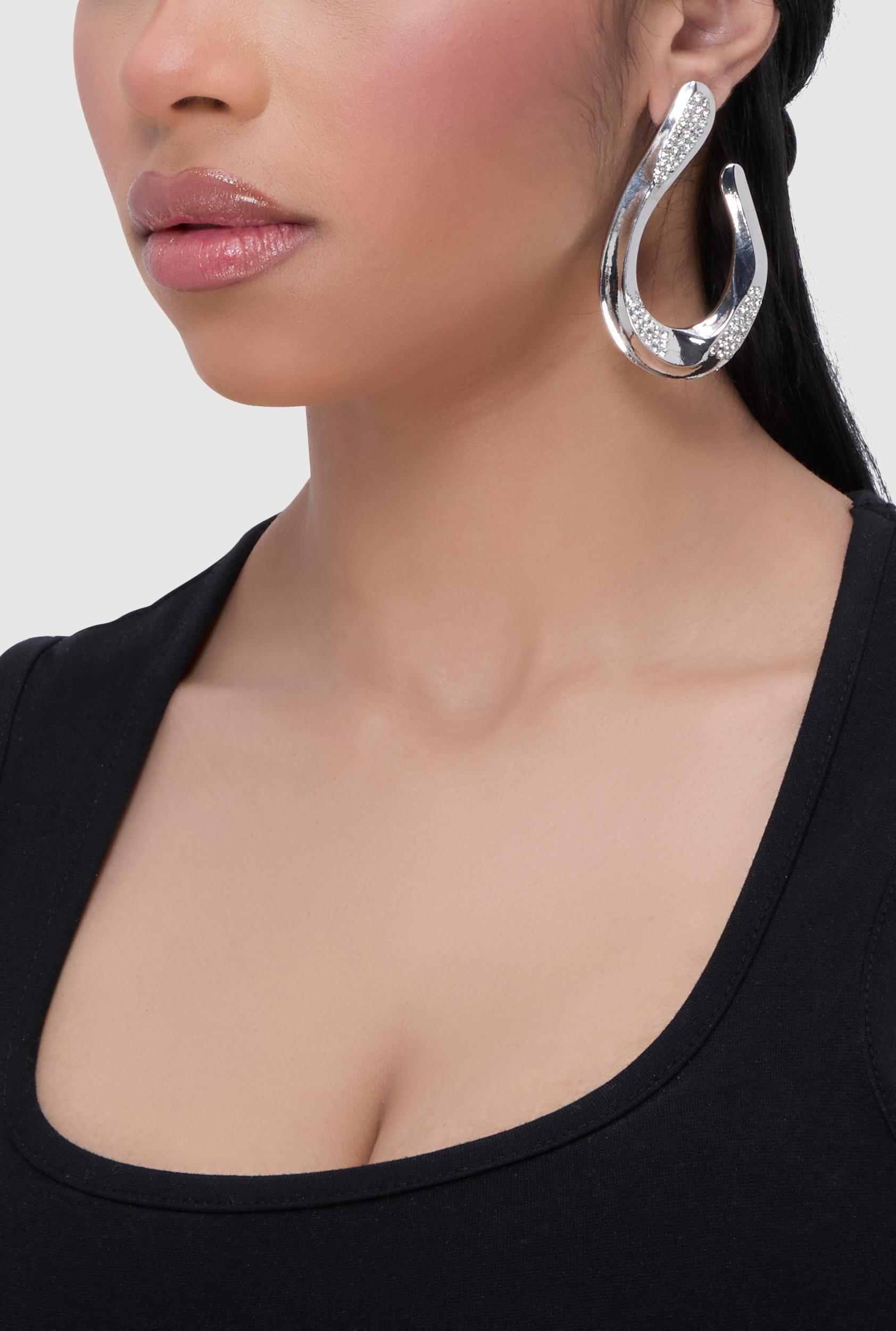 Abstract Rhinestone Studded Hoop Earrings Unisex Product Image