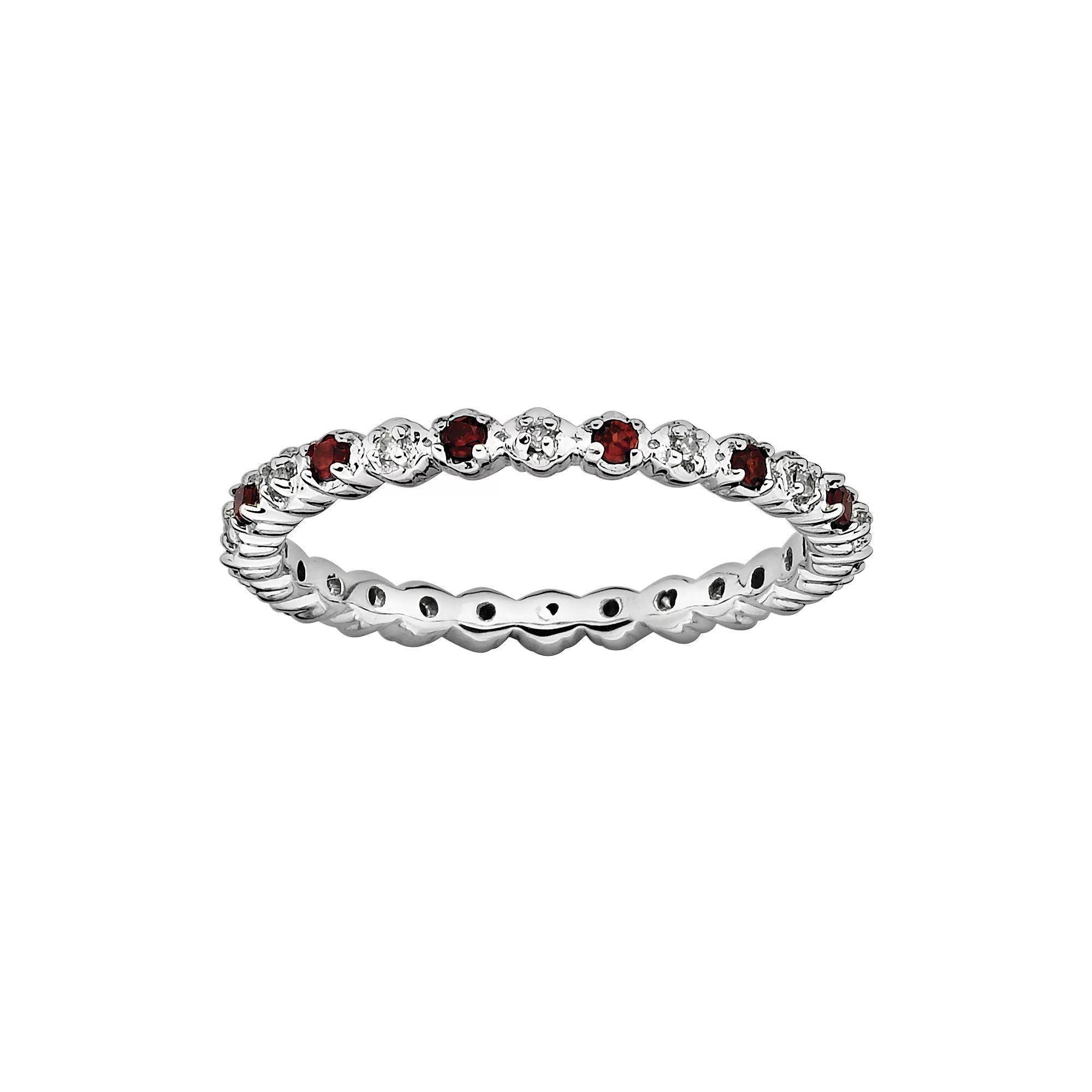 Stacks & Stones Sterling Silver Garnet & Diamond Accent Stack Ring, Women's, Size: 5, Red Product Image