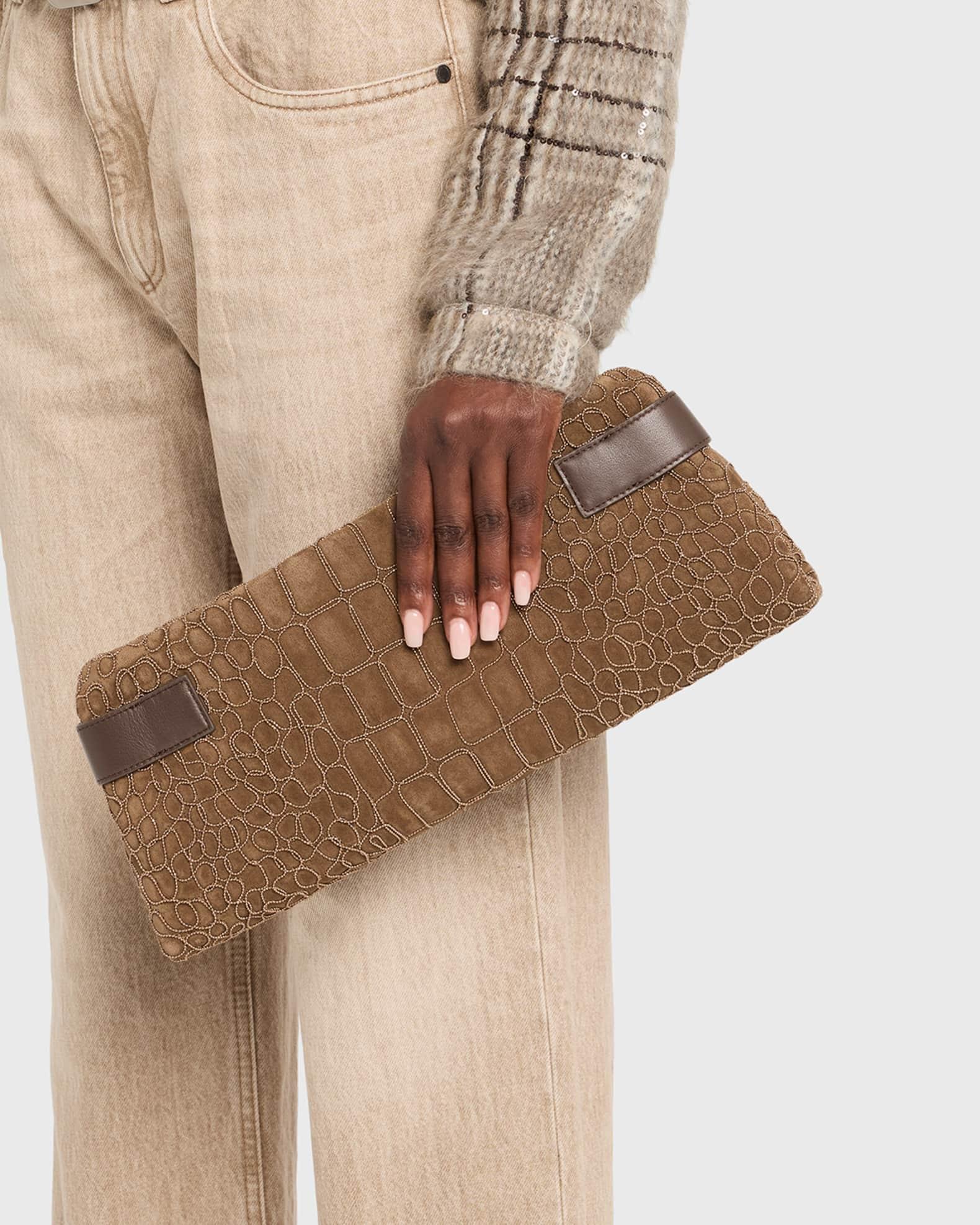 Essense Bead-Embroidered Suede Clutch Bag Product Image