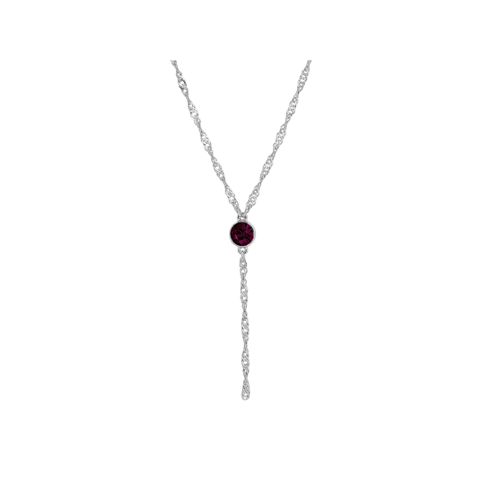 1928 Silver Tone Crystal Chain Y-Necklace, Womens, Purple Product Image