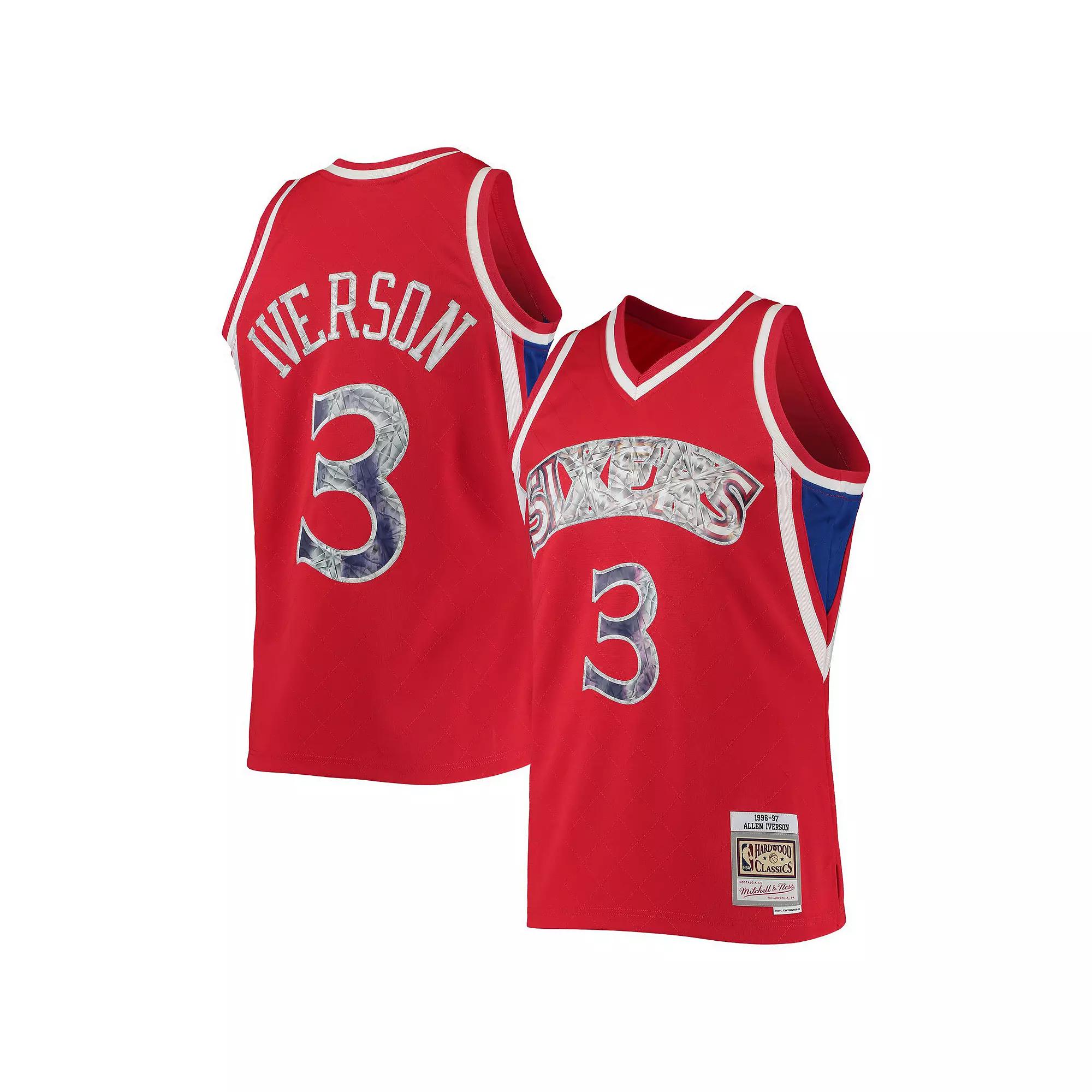 Men's Mitchell & Ness Allen Iverson Red Philadelphia 76ers 1996-97 Hardwood Classics 75th Anniversary Diamond Swingman Jersey,  Product Image