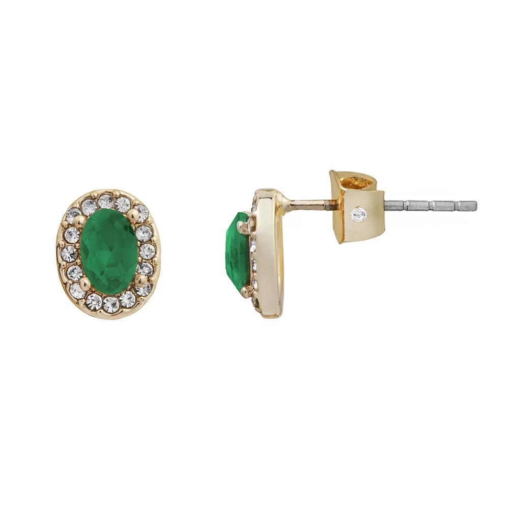 LC Lauren Conrad Oval Halo Nickel Free Stud Earrings, Women's, Green Product Image