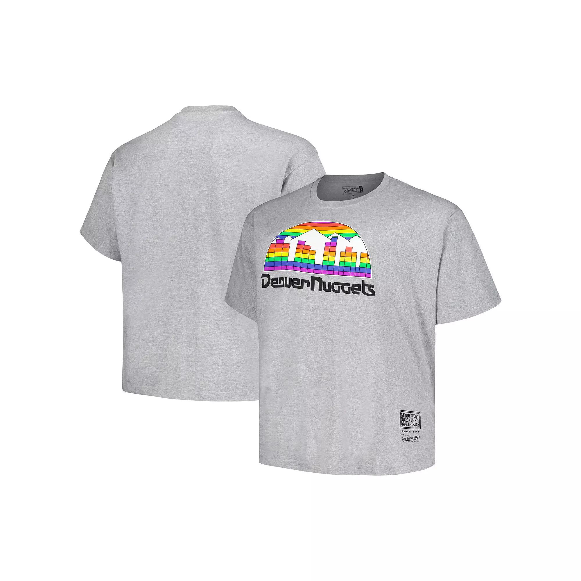Men's Mitchell & Ness Heather Gray Denver Nuggets Big & Tall Hardwood Classics Vintage Logo T-Shirt, Size: XLT, Nug Grey Product Image