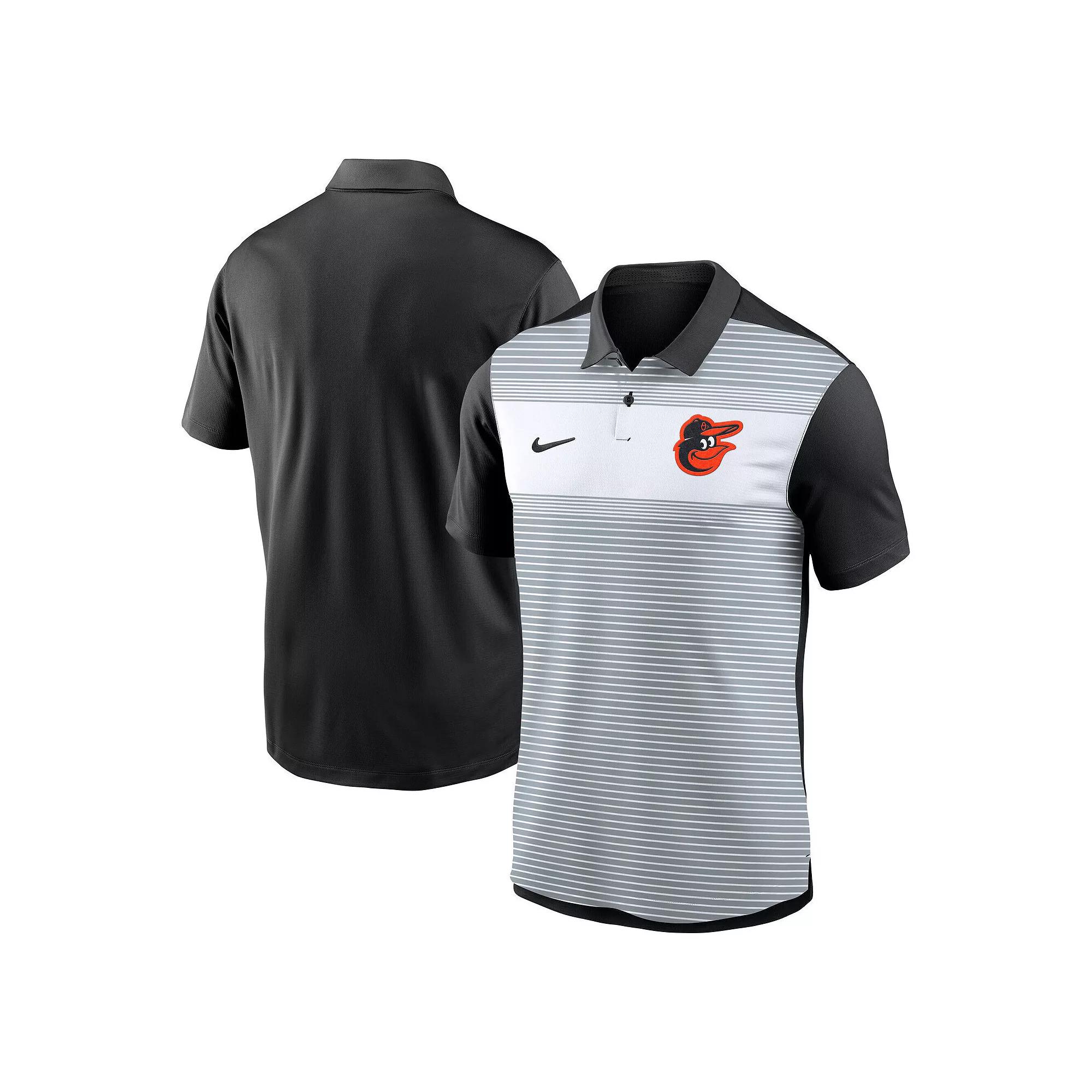 Men's Nike White/Black Baltimore Orioles Vapor Striped Performance Polo, Size: Large Product Image