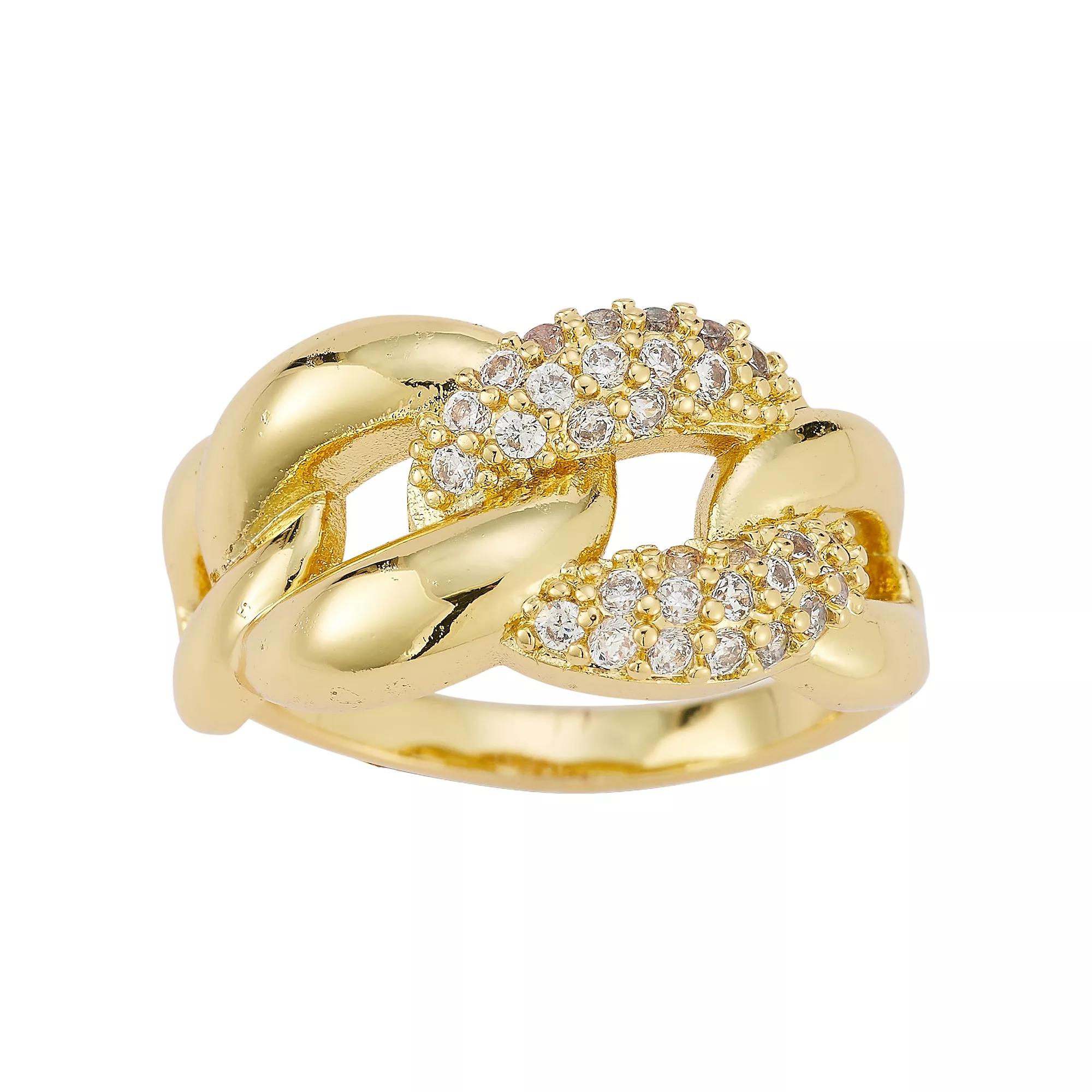 Cubic Zirconia Curb Link Ring, Women's, Size: 7, Gold Tone Product Image