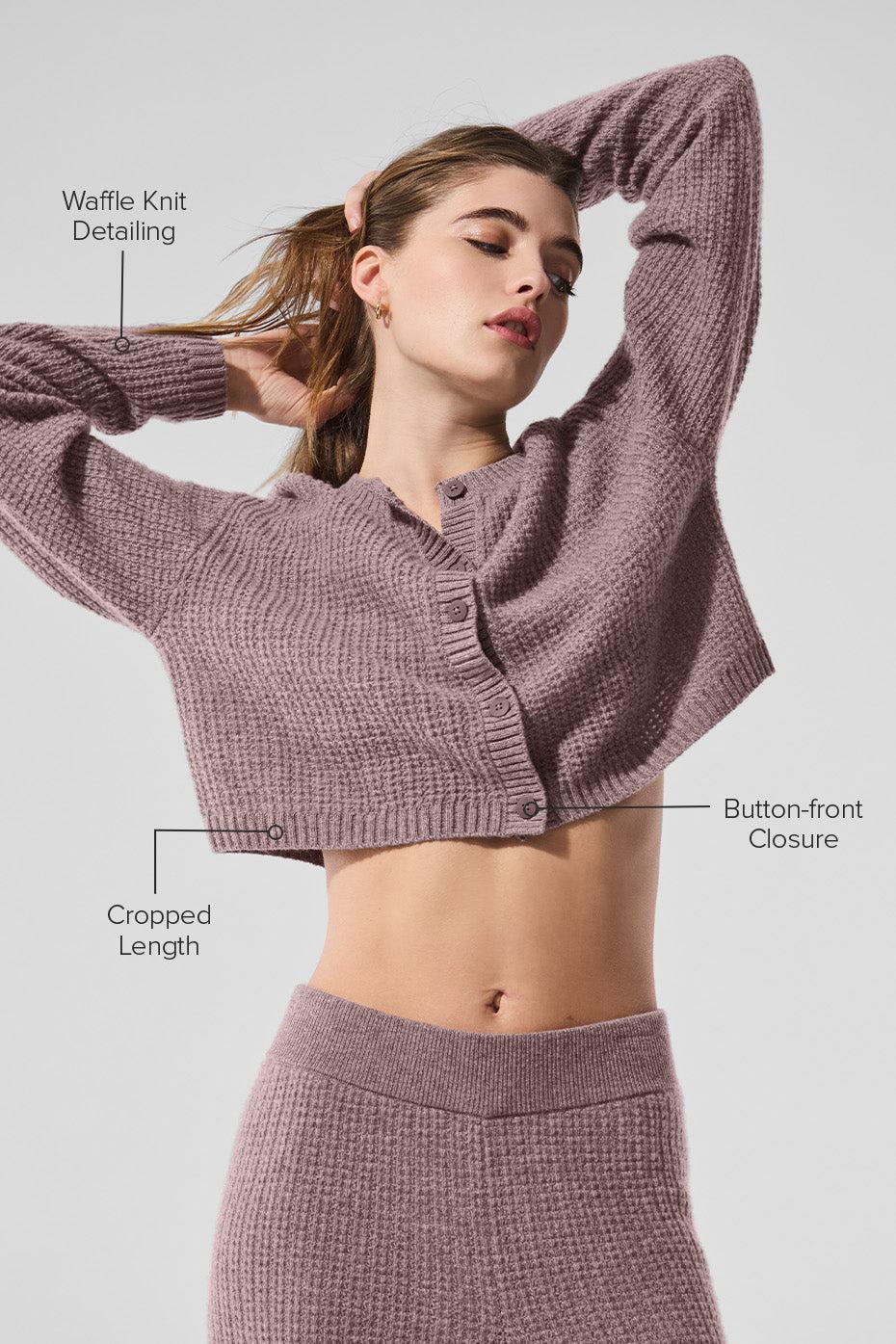 Cashmere Plush Waffle Cardigan - Mushroom Heather Product Image