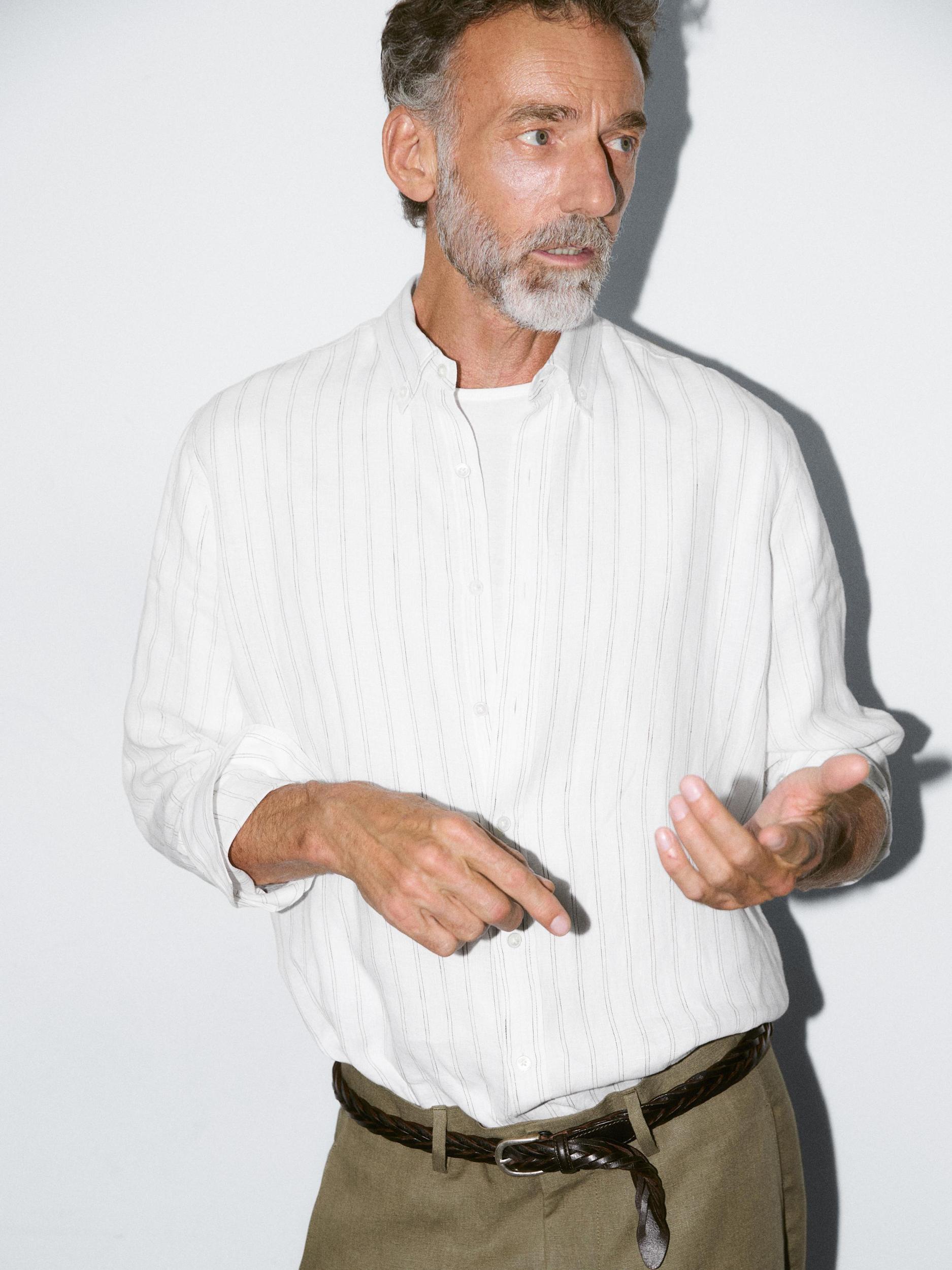 Regular fit striped linen shirt Product Image