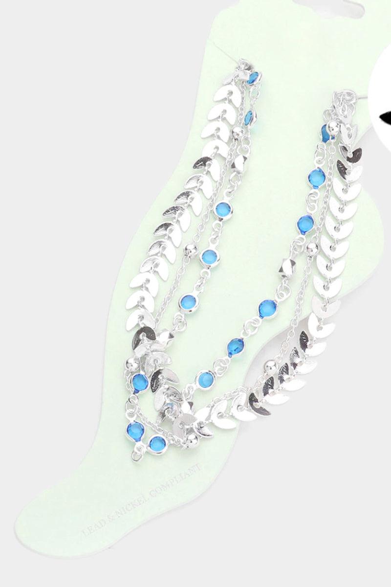 Round Bead Abstract Metal Link Triple Layered Anklet Product Image