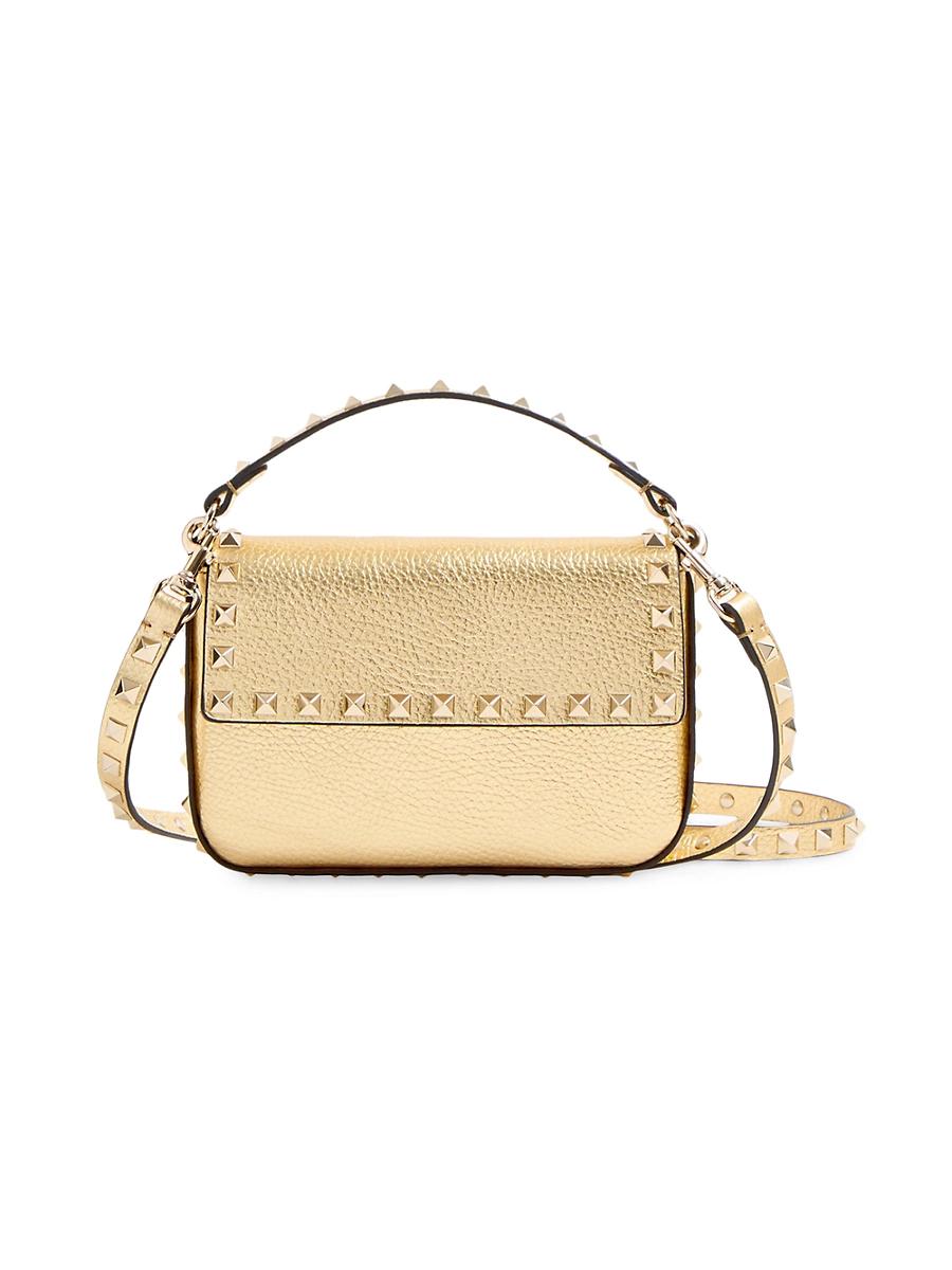 Womens Rockstud Mini Shoulder Bag in Laminated Grainy Calfskin Product Image